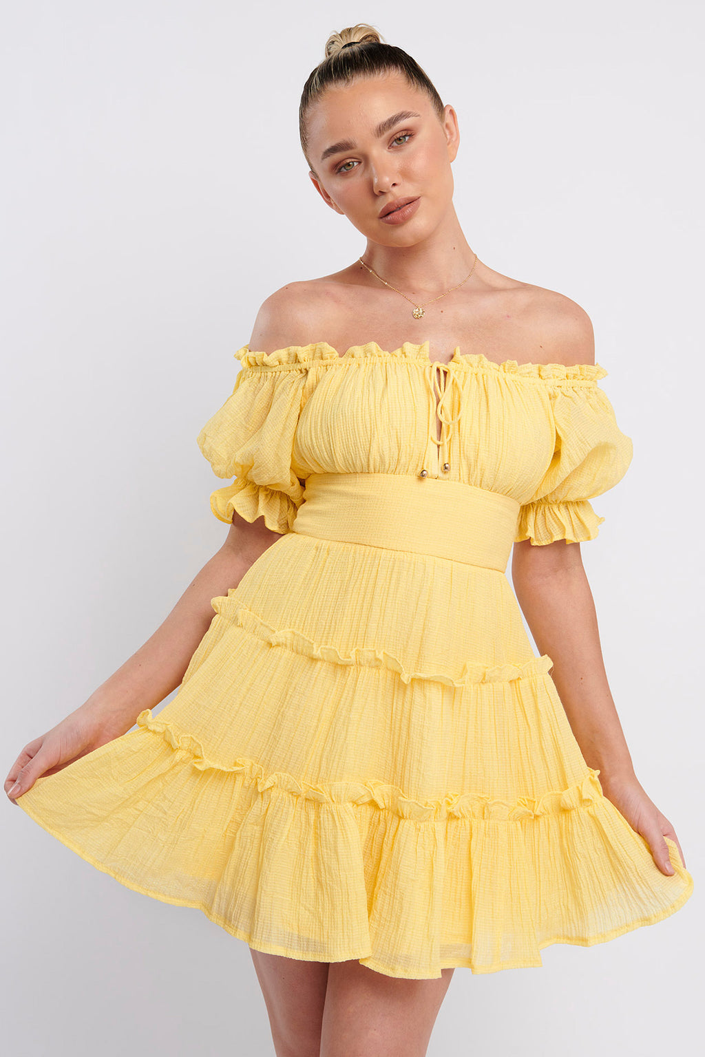 Everley Puff Sleeve Mini Dress Lemon by Selfie Leslie Australia