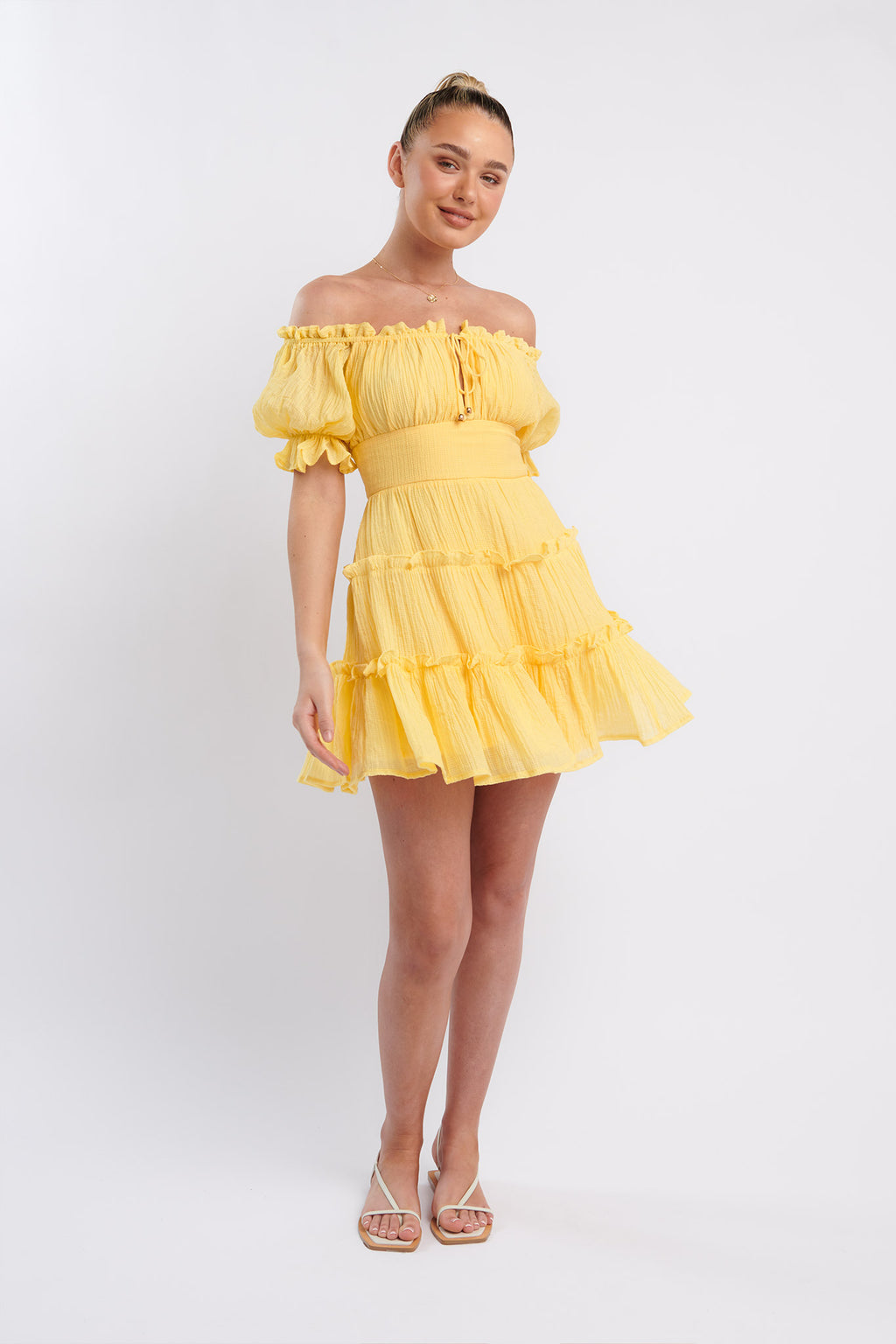 Everley Puff Sleeve Mini Dress Lemon by Selfie Leslie Australia