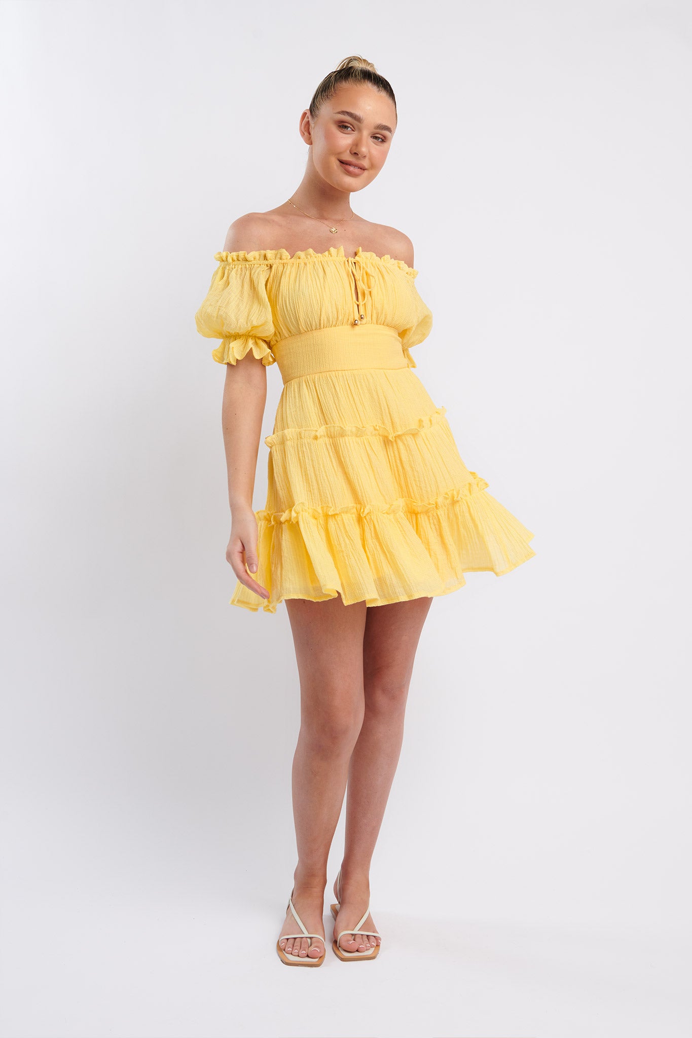 Everley Puff Sleeve Mini Dress Lemon by Selfie Leslie Australia