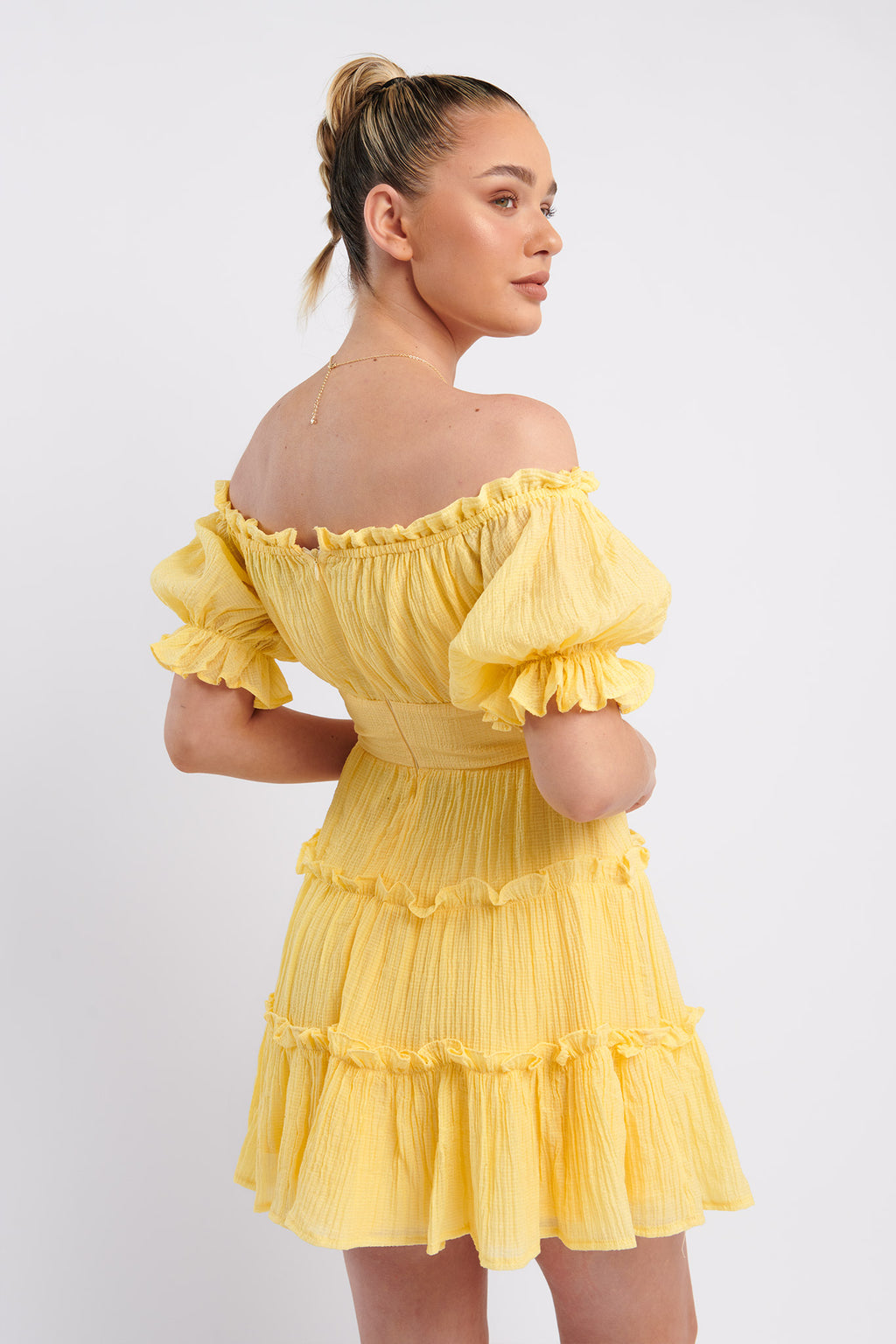 Everley Puff Sleeve Mini Dress Lemon by Selfie Leslie Australia