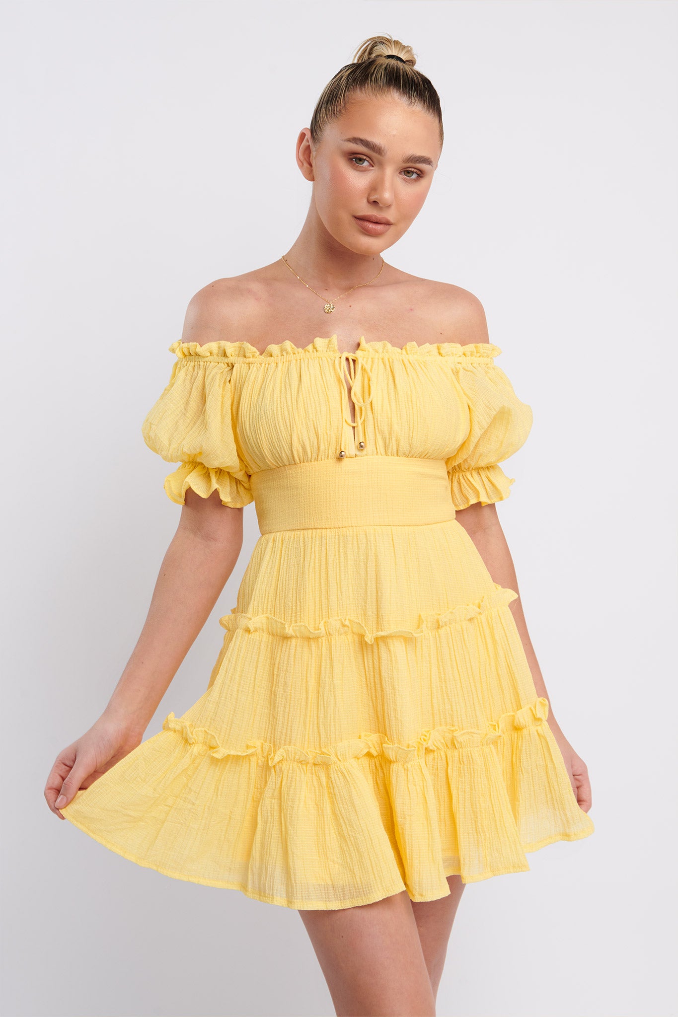 Everley Puff Sleeve Mini Dress Lemon by Selfie Leslie Australia