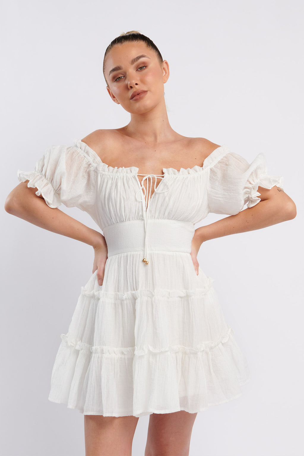 Everley Puff Sleeve Mini Dress White by Selfie Leslie Australia