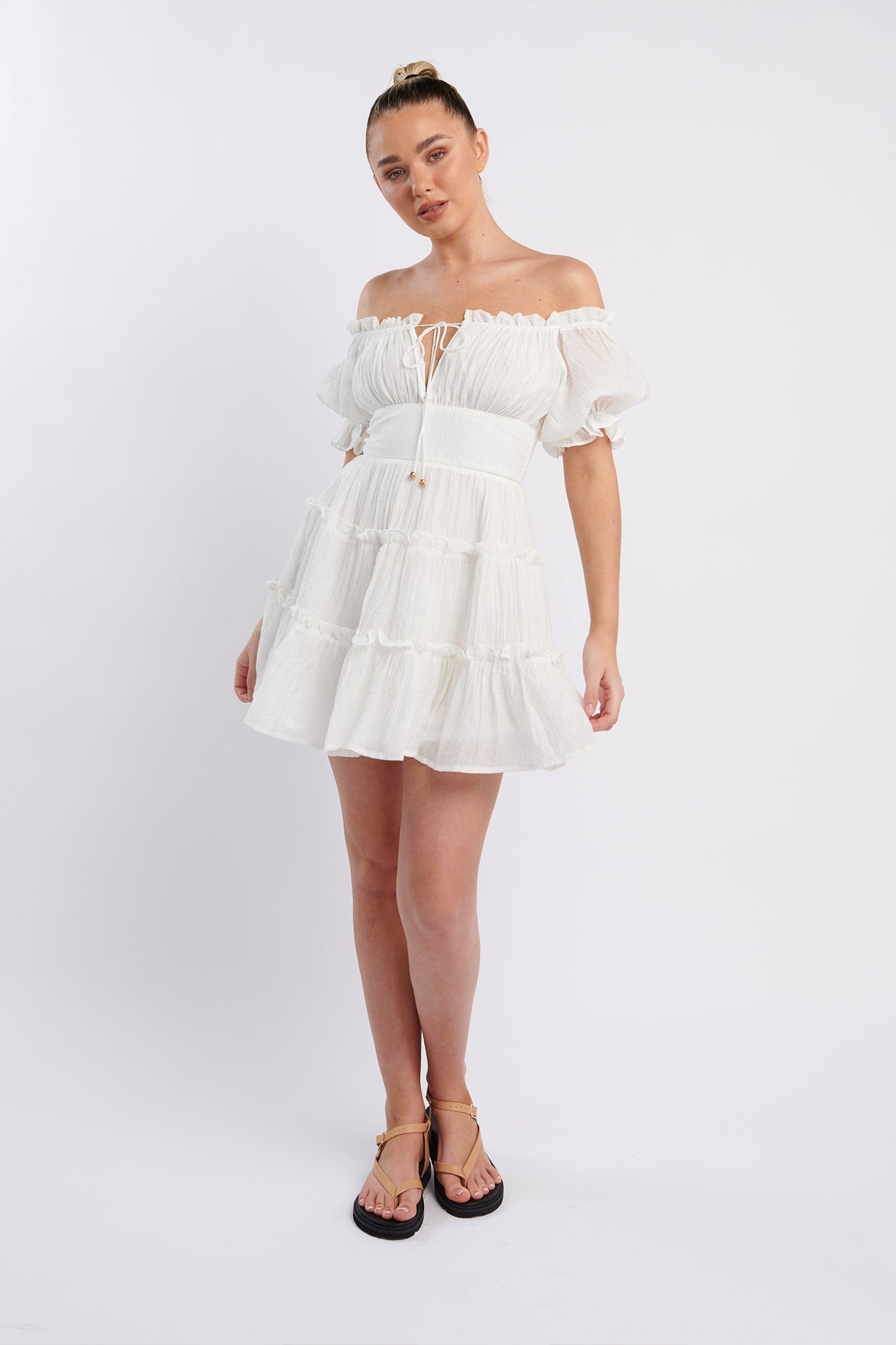 Everley Puff Sleeve Mini Dress White by Selfie Leslie Australia