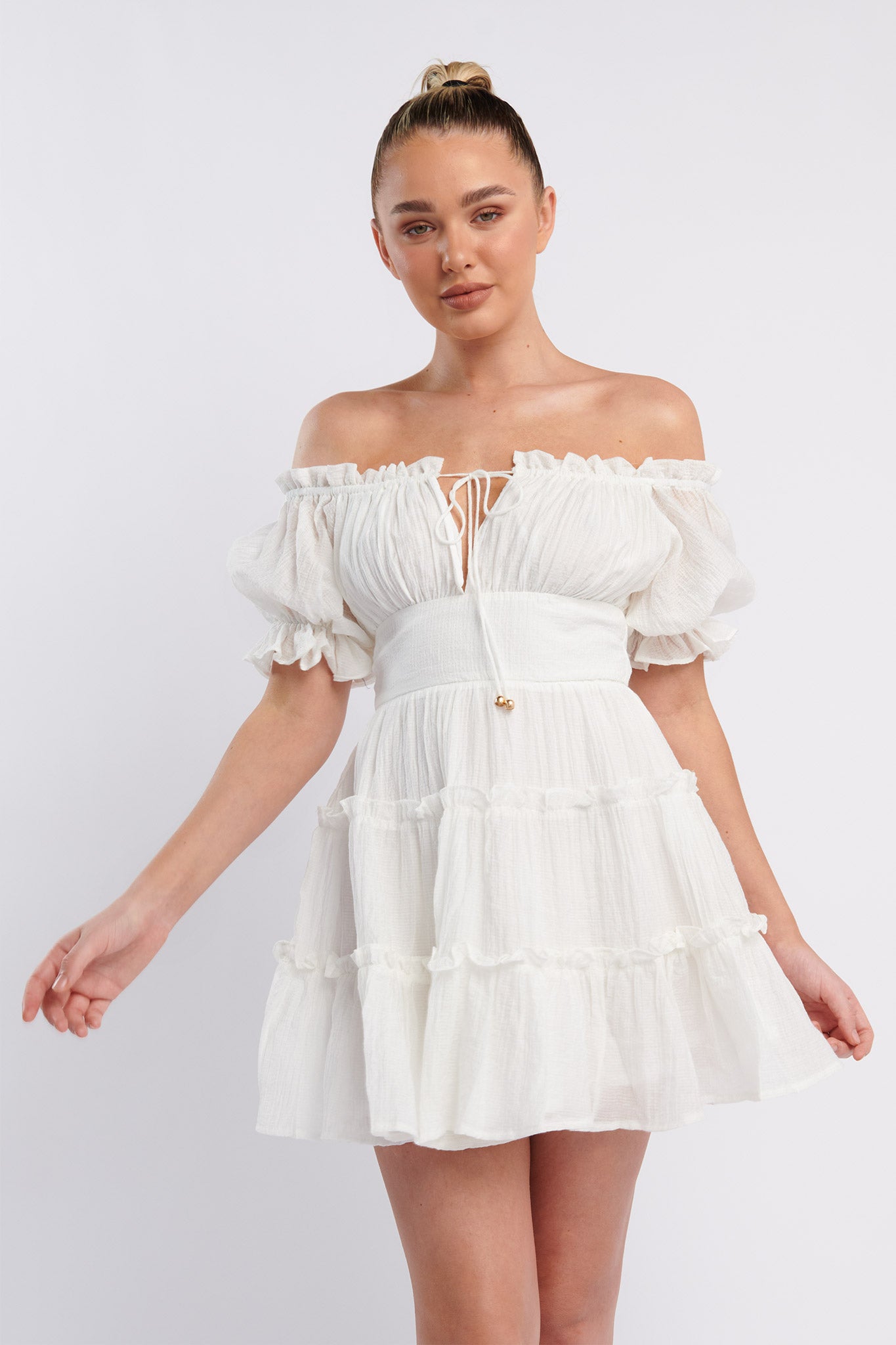 Everley Puff Sleeve Mini Dress White by Selfie Leslie Australia