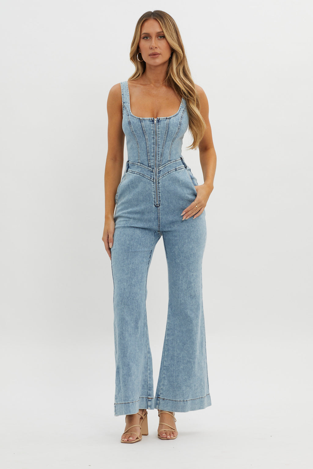 Intermission Flared Leg Jumpsuit Denim by Selfie Leslie Australia