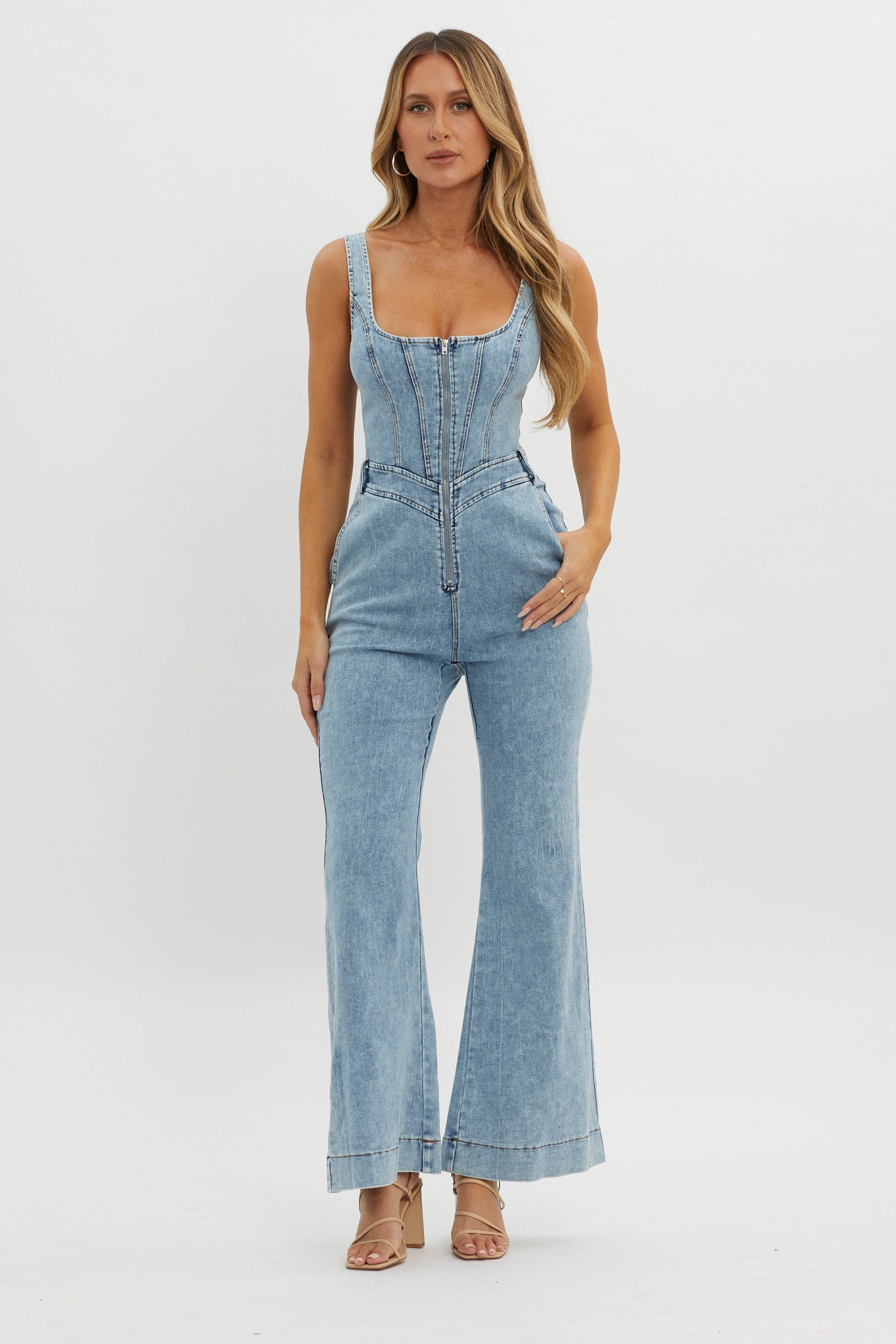 Intermission Flared Leg Jumpsuit Denim by Selfie Leslie Australia