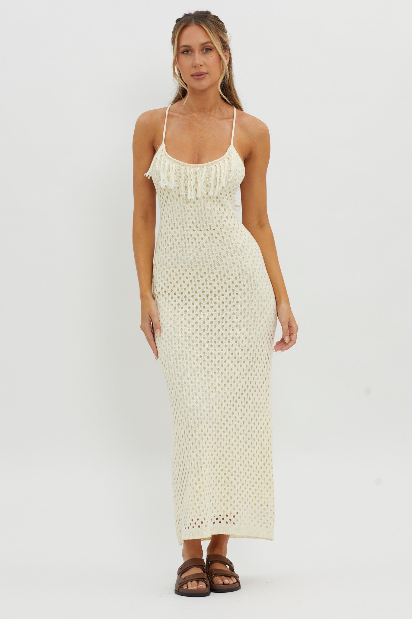 Kesha Open Back Crochet Maxi Dress Cream by Selfie Leslie Australia