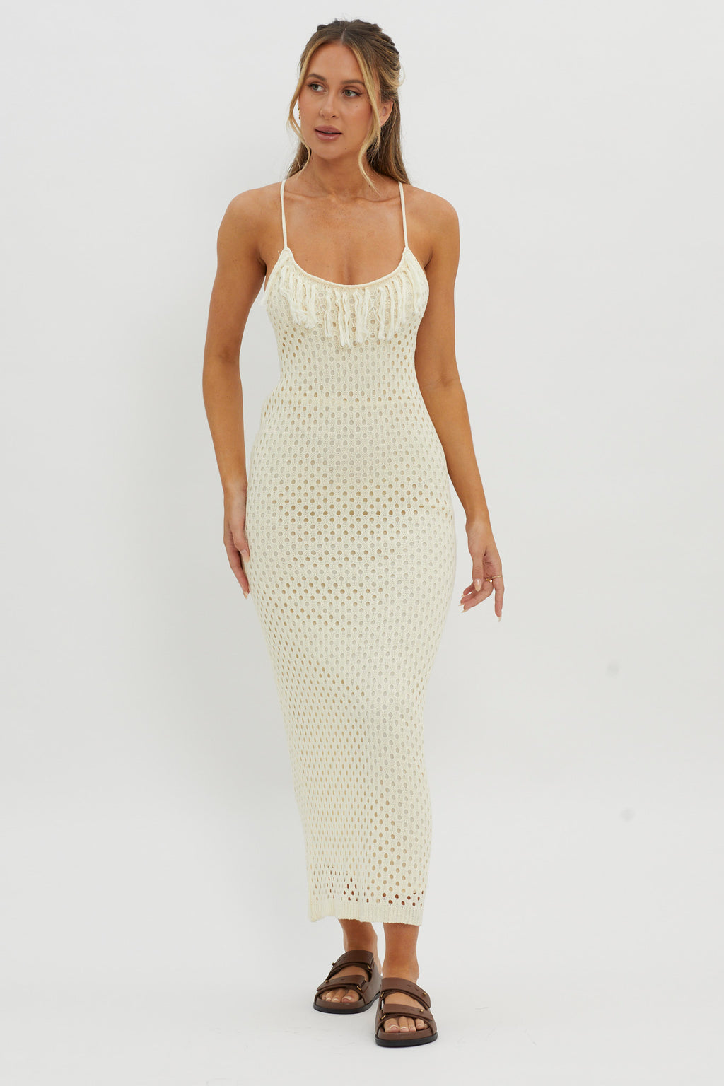 Kesha Open Back Crochet Maxi Dress Cream by Selfie Leslie Australia