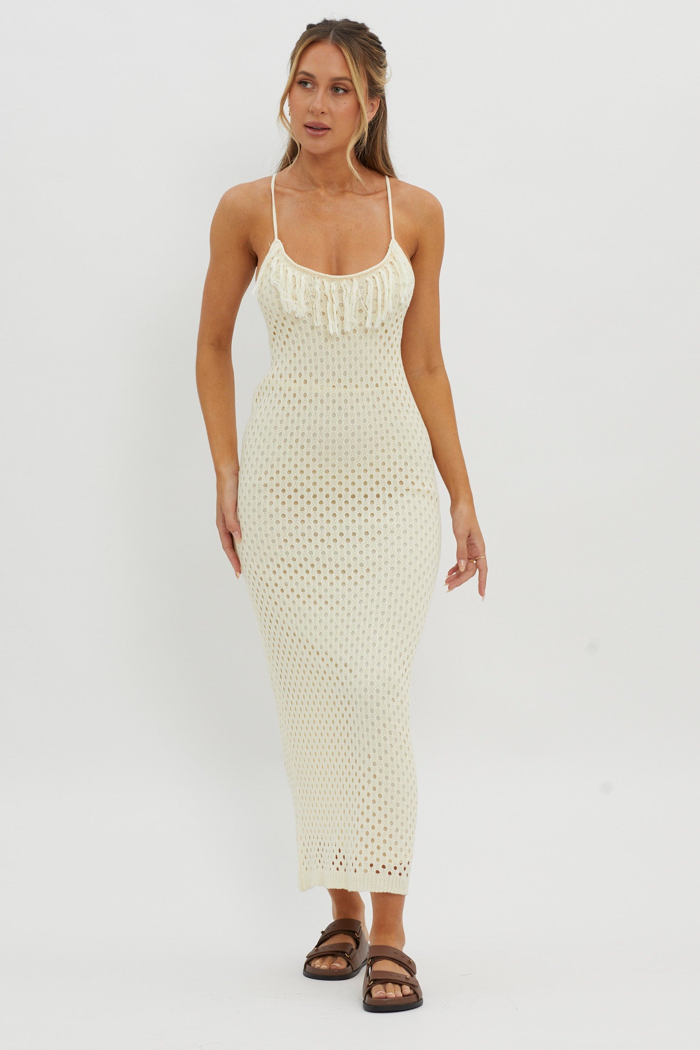 Kesha Open Back Crochet Maxi Dress Cream by Selfie Leslie Australia