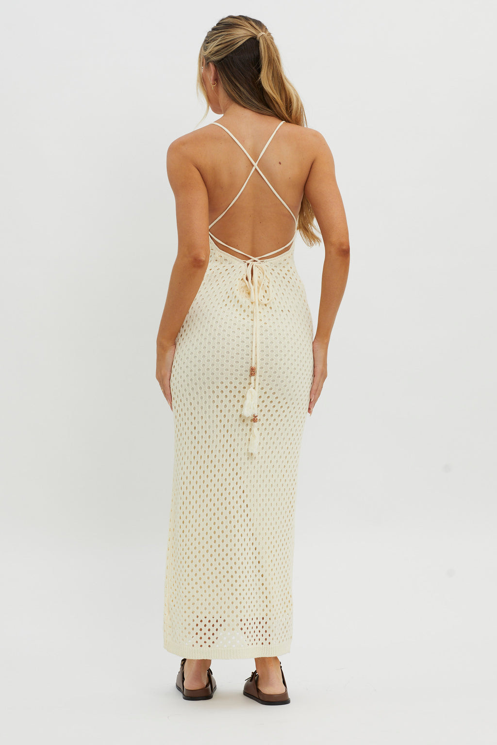 Kesha Open Back Crochet Maxi Dress Cream by Selfie Leslie Australia