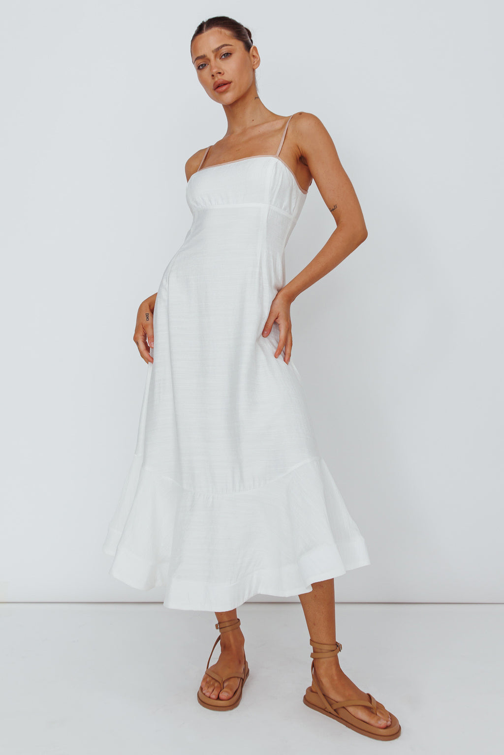 Noni Cami Strap Swing Midi Dress White by Selfie Leslie Australia