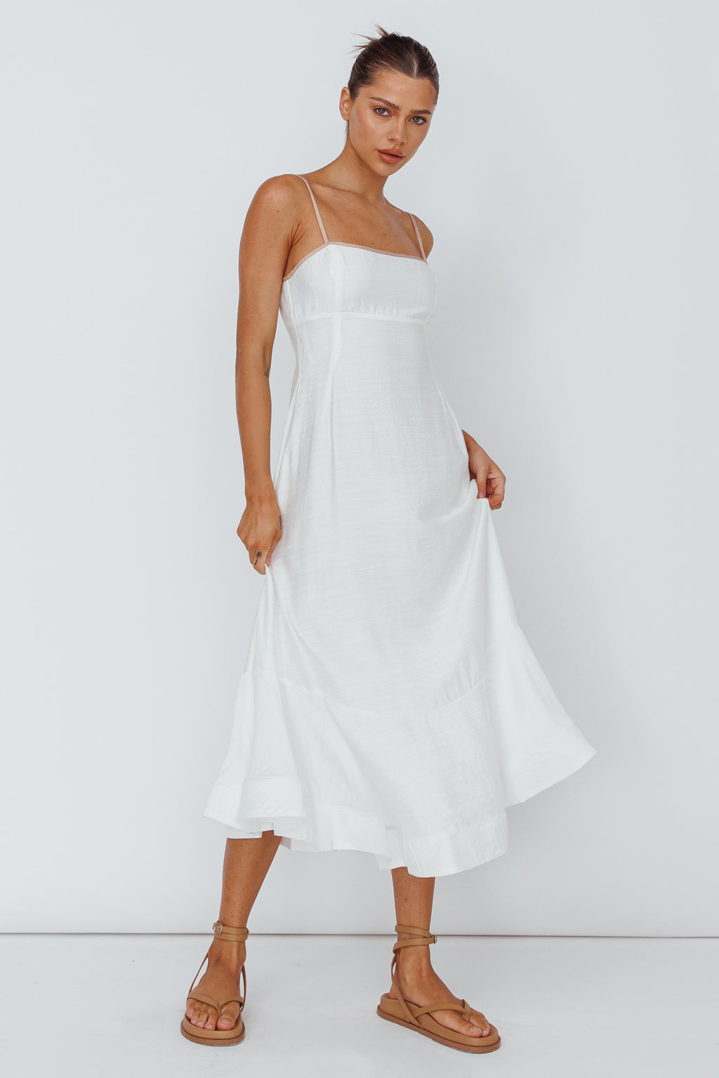 Noni Cami Strap Swing Midi Dress White by Selfie Leslie Australia