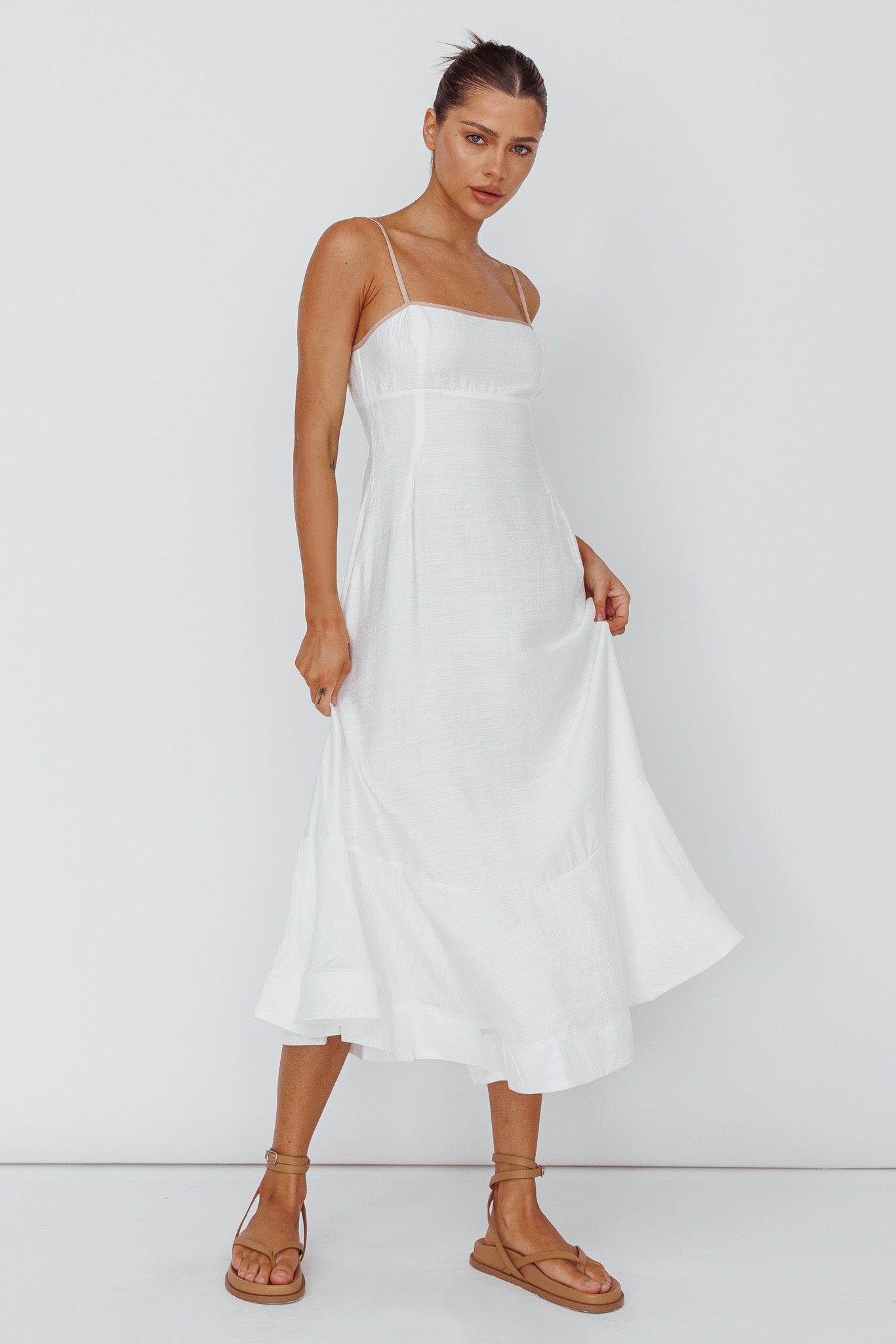 Noni Cami Strap Swing Midi Dress White by Selfie Leslie Australia