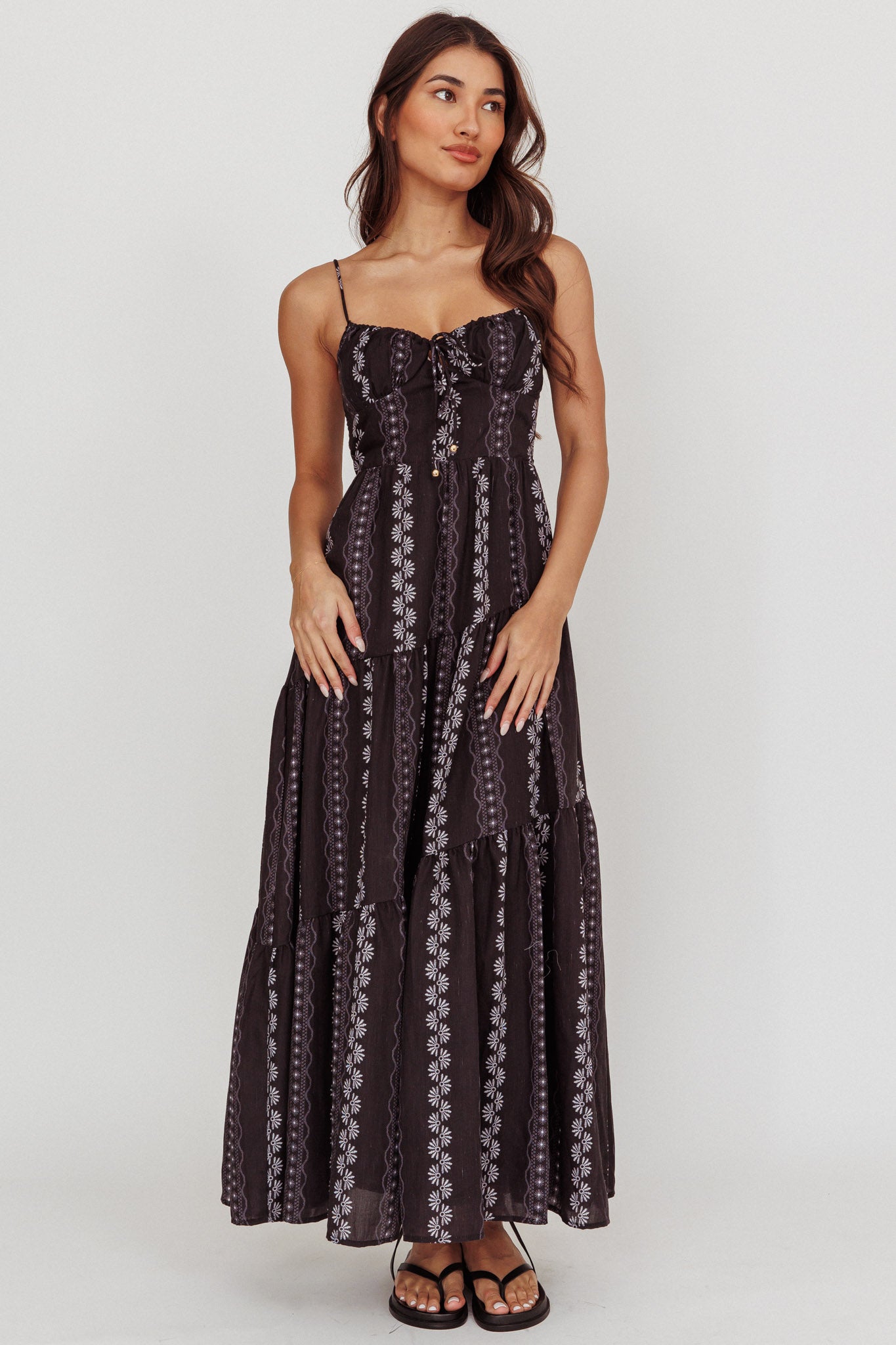 Doe Tied Bust Maxi Dress Black by Selfie Leslie Australia