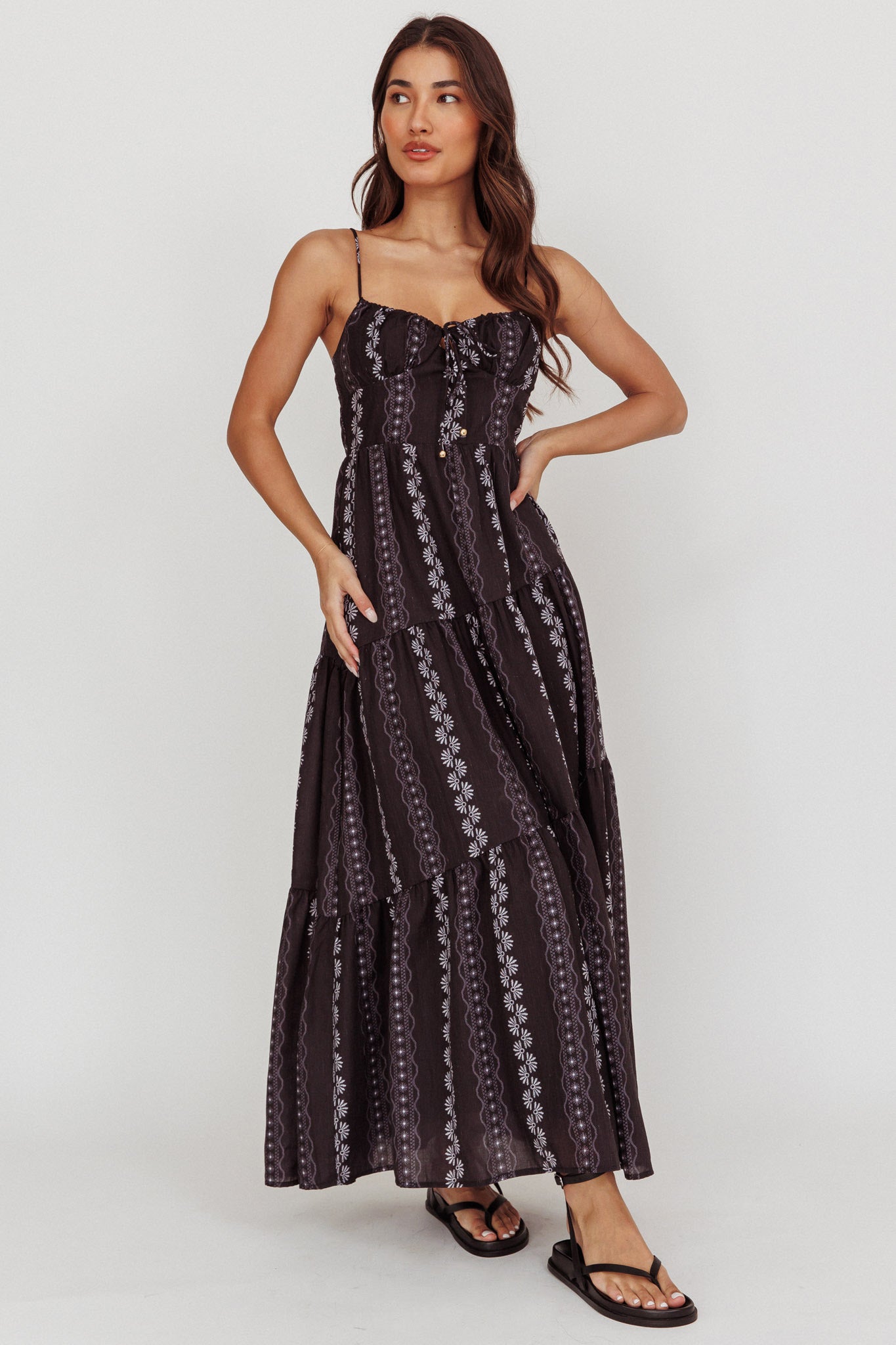 Doe Tied Bust Maxi Dress Black by Selfie Leslie Australia