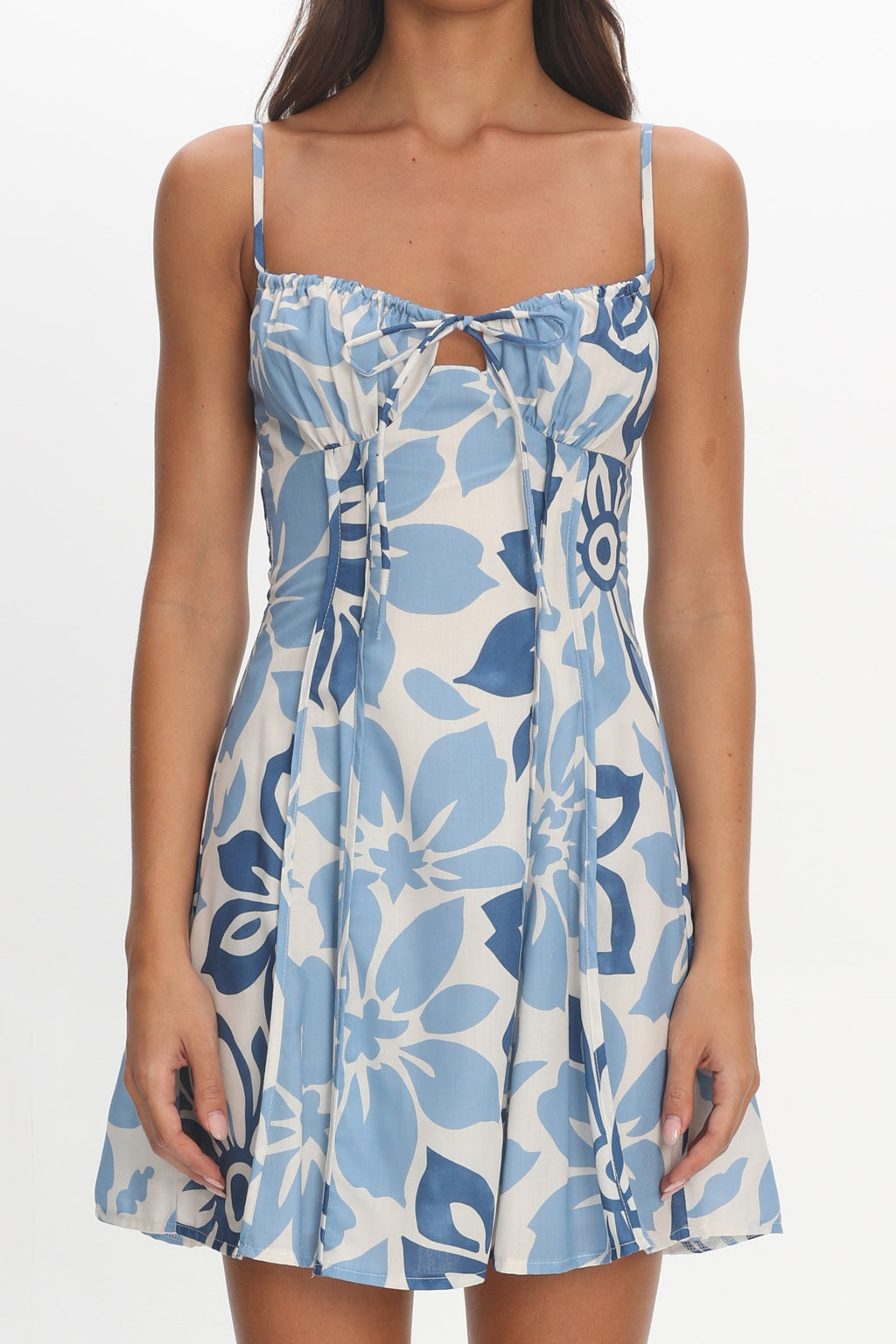 Doe Tied Bust Mini Dress Print Floral Blue by Selfie Leslie Australia