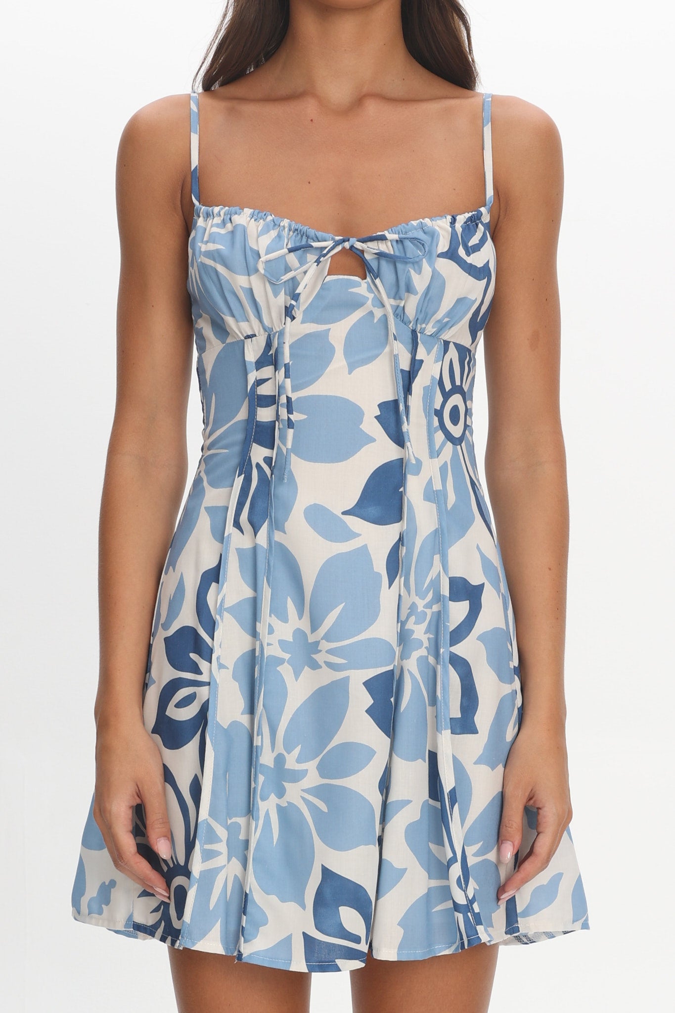 Doe Tied Bust Mini Dress Print Floral Blue by Selfie Leslie Australia