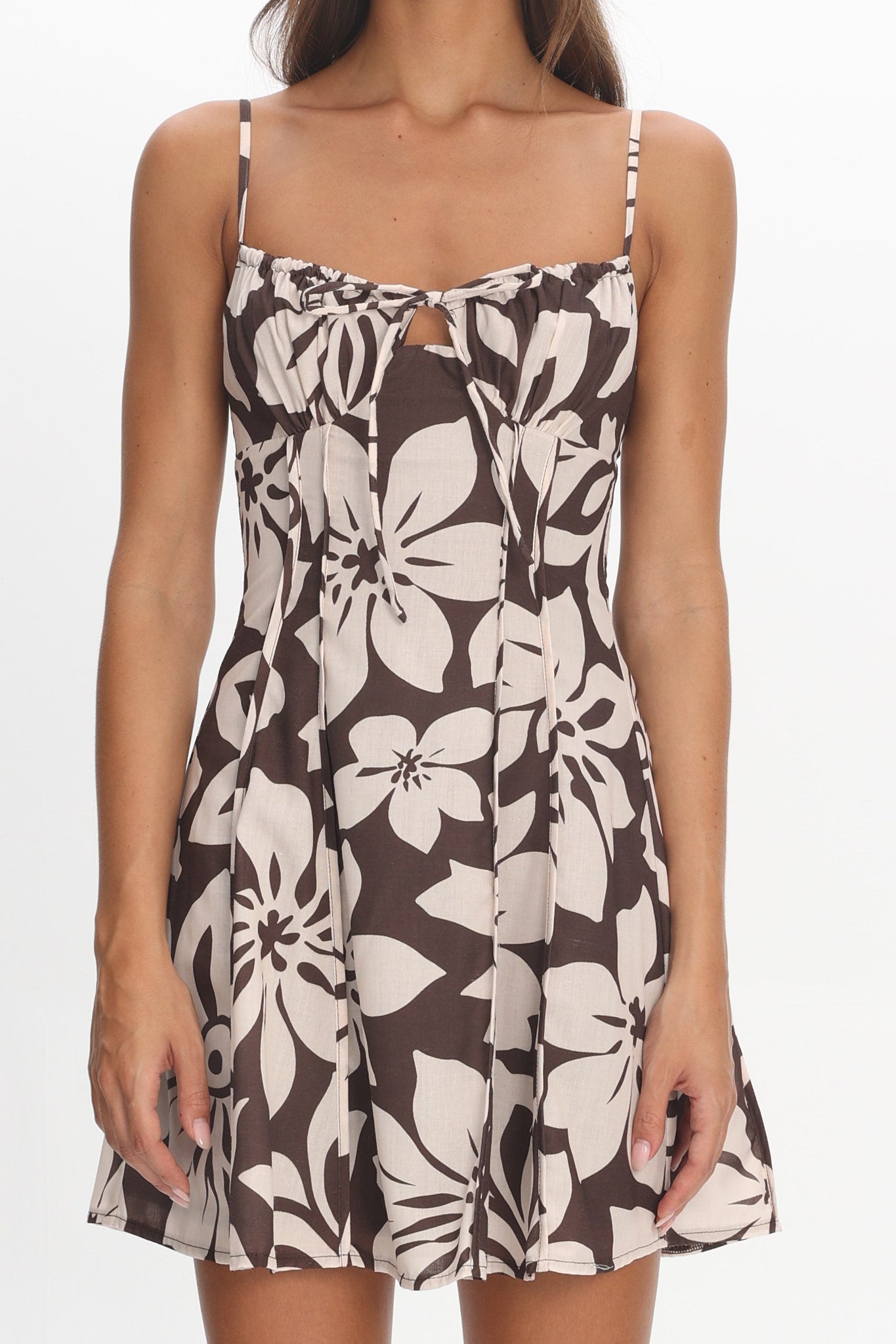 Doe Tied Bust Mini Dress Print Chocolate by Selfie Leslie Australia