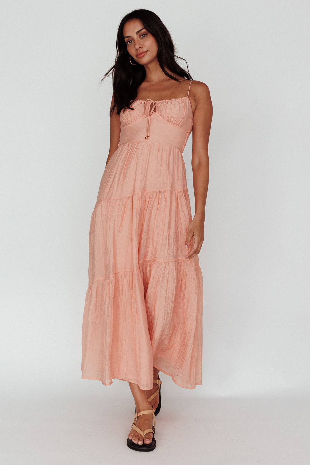 Doe Tie Bust Maxi Dress Apricot by Selfie Leslie Australia
