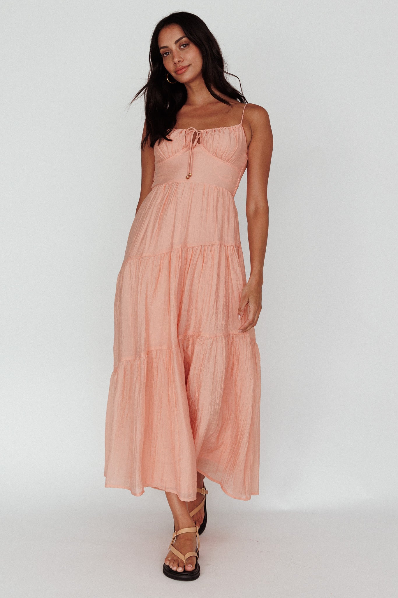 Doe Tie Bust Maxi Dress Apricot by Selfie Leslie Australia