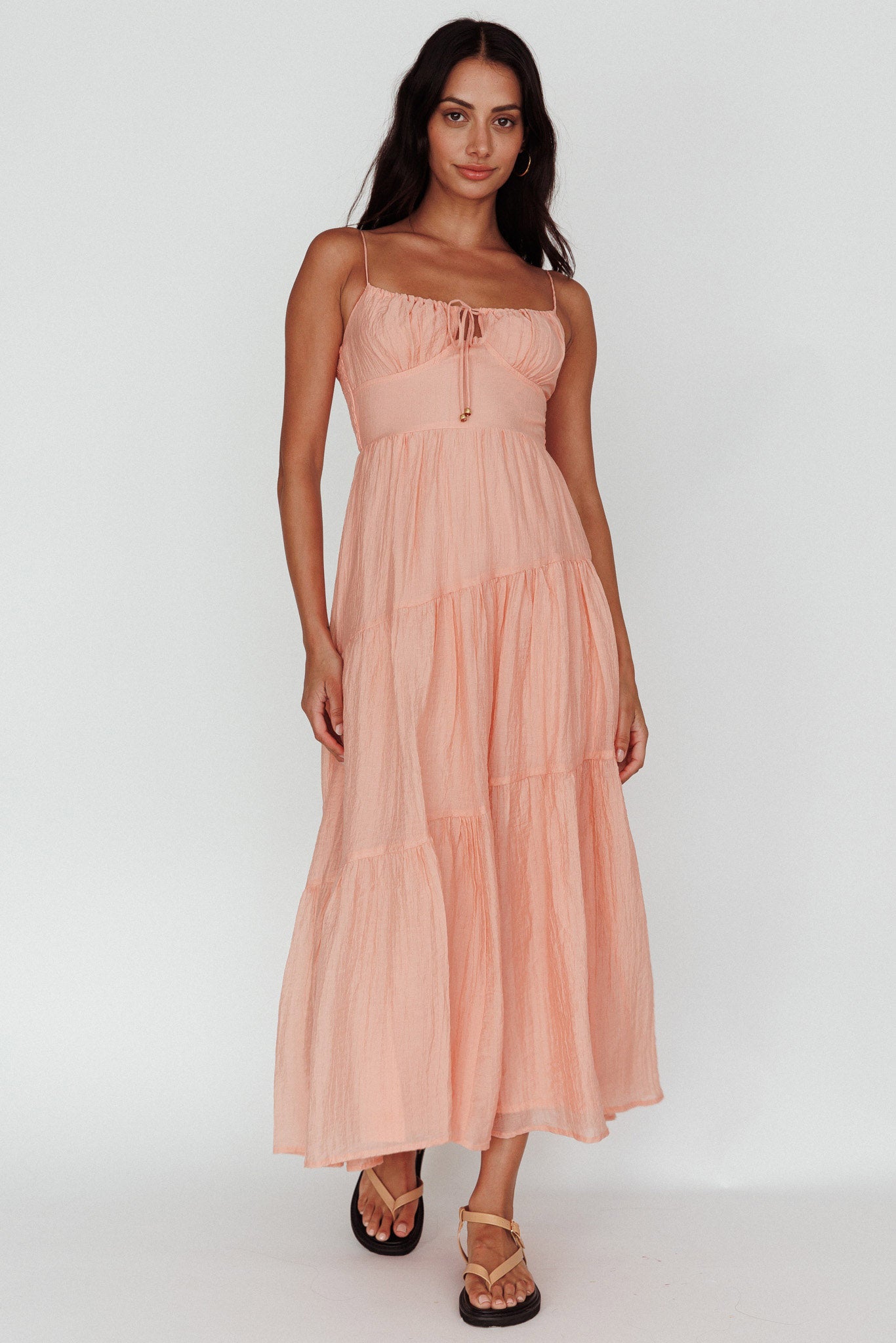 Doe Tie Bust Maxi Dress Apricot by Selfie Leslie Australia