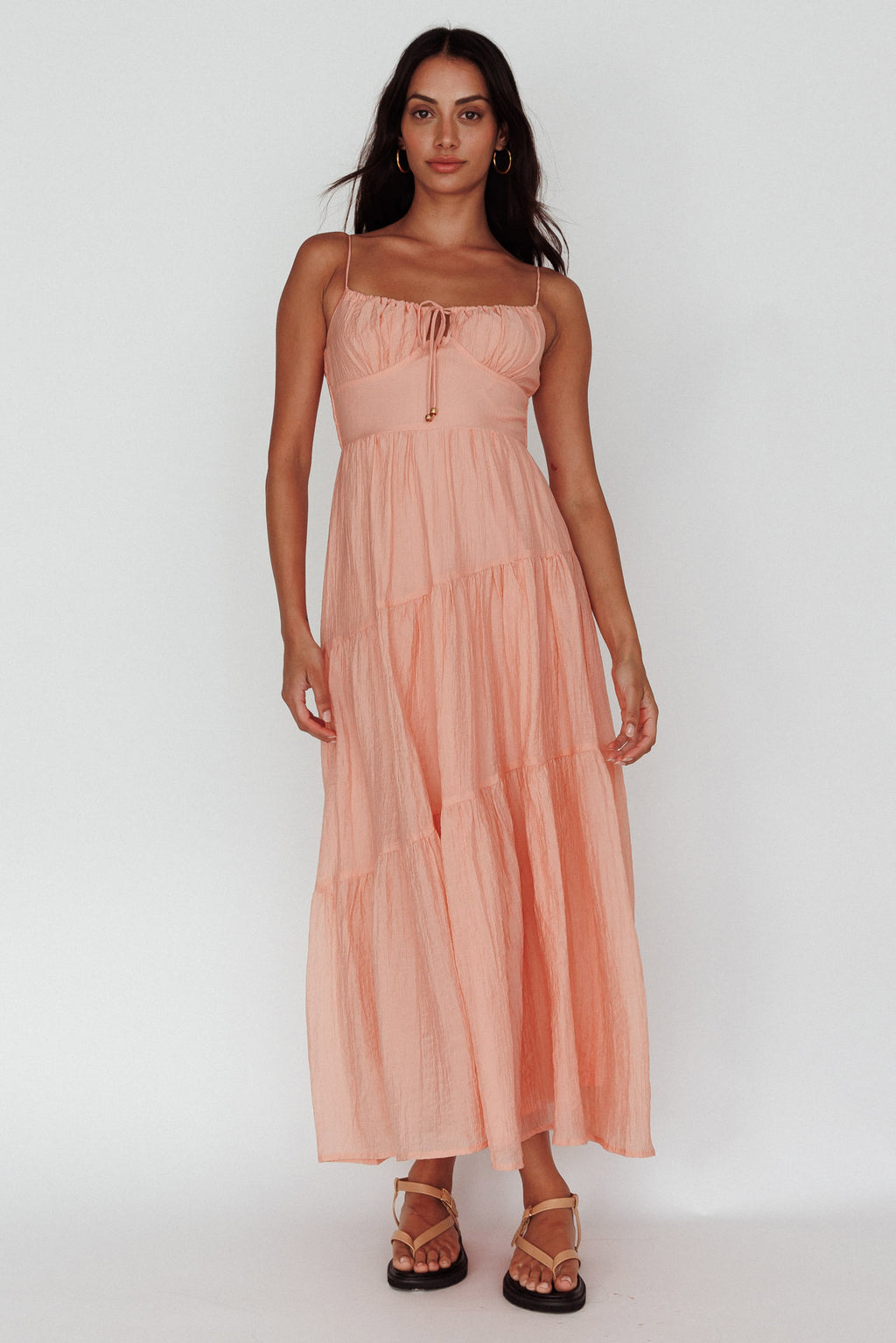Doe Tie Bust Maxi Dress Apricot by Selfie Leslie Australia