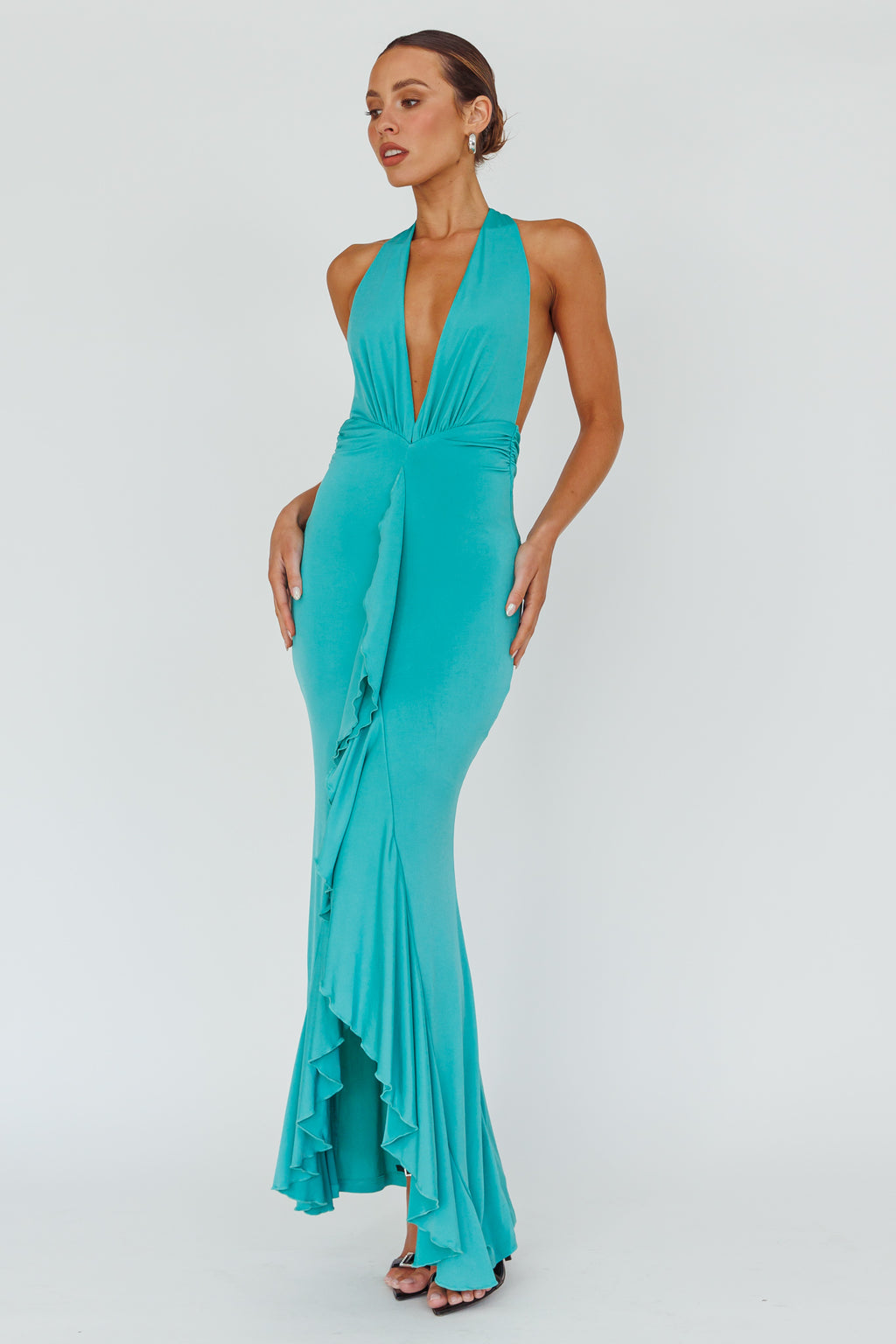 Zaphirah Halterneck Ruffle Dress Jade by Selfie Leslie Australia