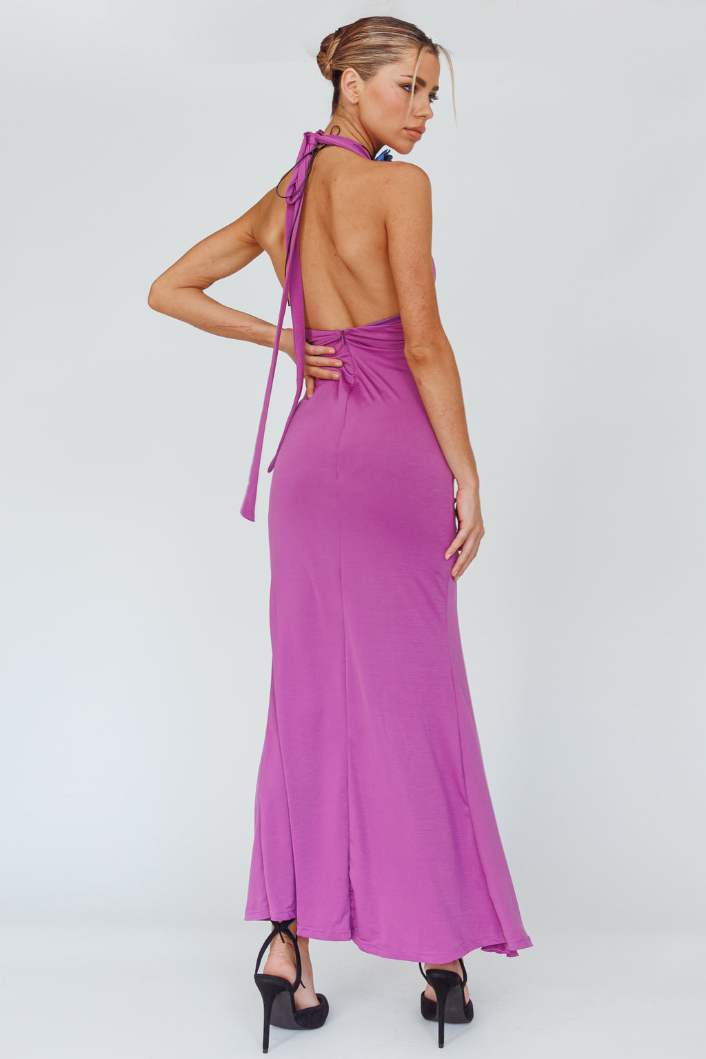 Zaphirah Halterneck Ruffle Dress Magenta by Selfie Leslie Australia