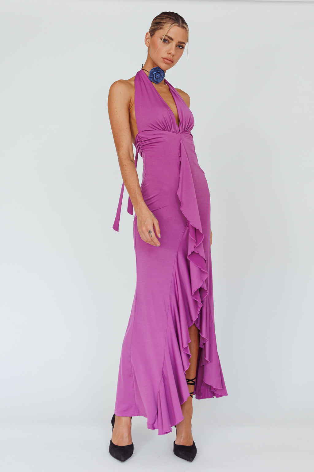 Zaphirah Halterneck Ruffle Dress Magenta by Selfie Leslie Australia