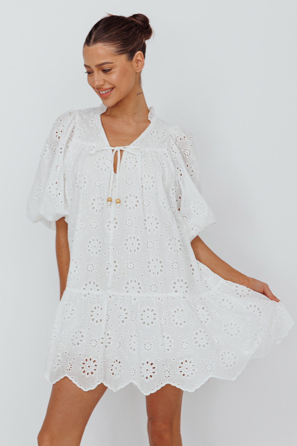 She's A Gem Eyelet Shift Dress White by Selfie Leslie Australia