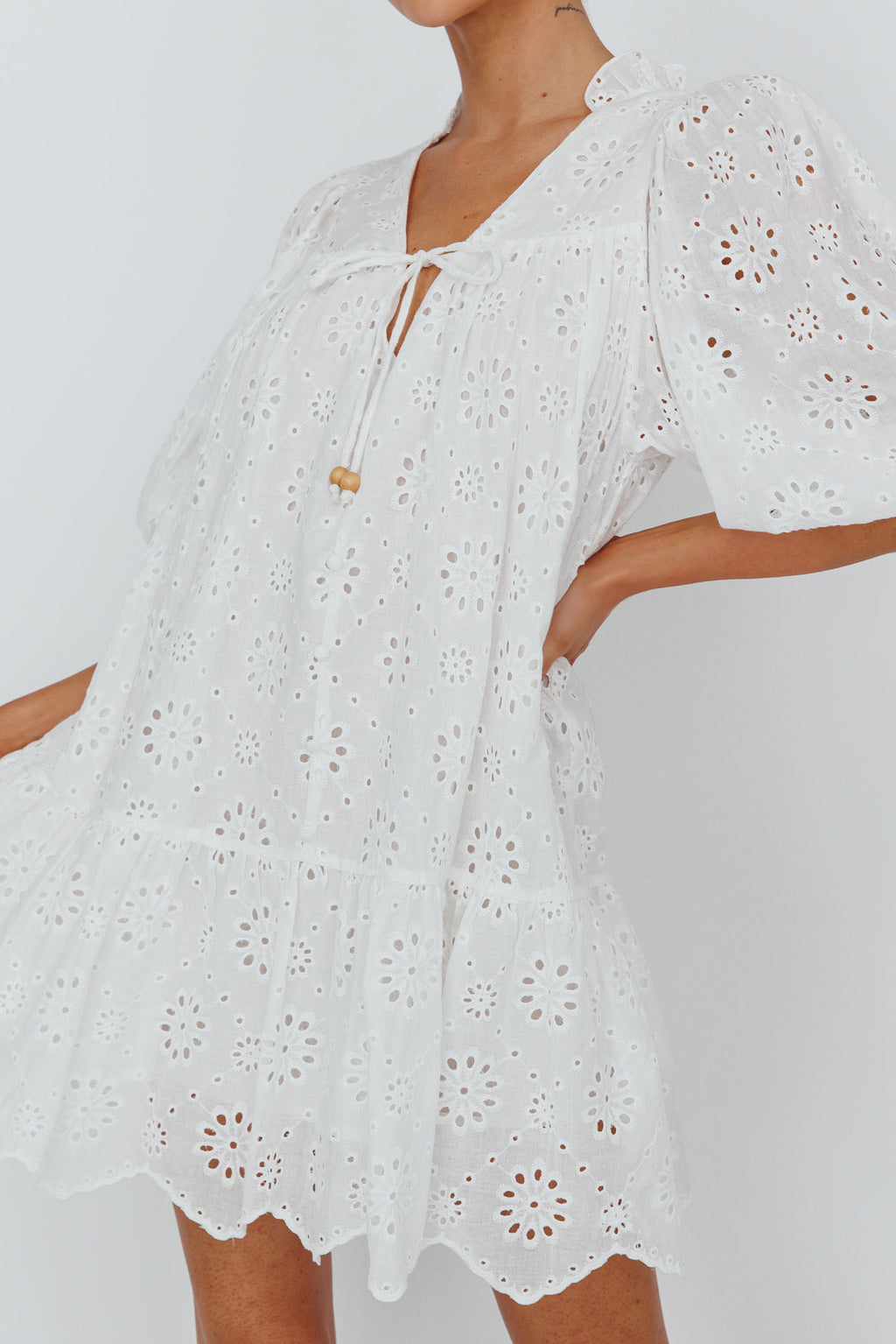She's A Gem Eyelet Shift Dress White by Selfie Leslie Australia