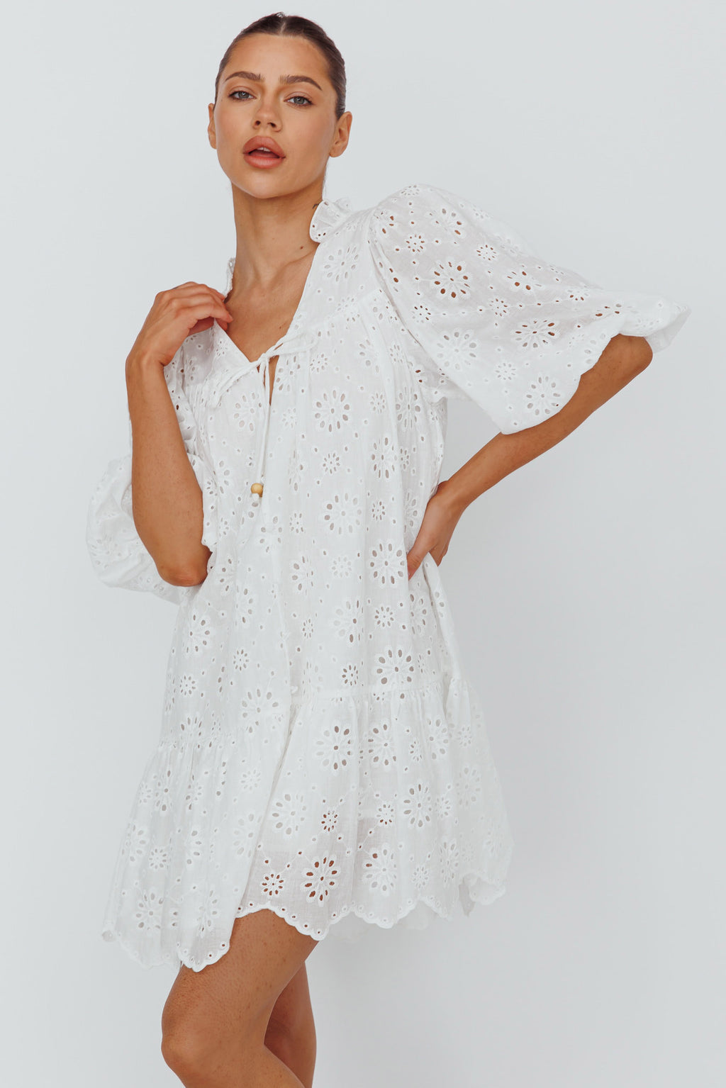She's A Gem Eyelet Shift Dress White by Selfie Leslie Australia