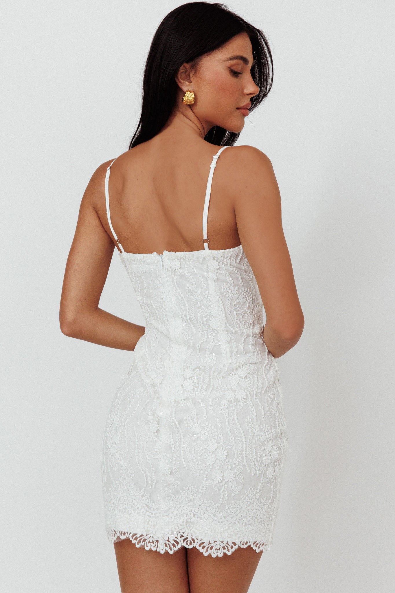 Denise Lace & Sequin Mini Dress White by Selfie Leslie Australia
