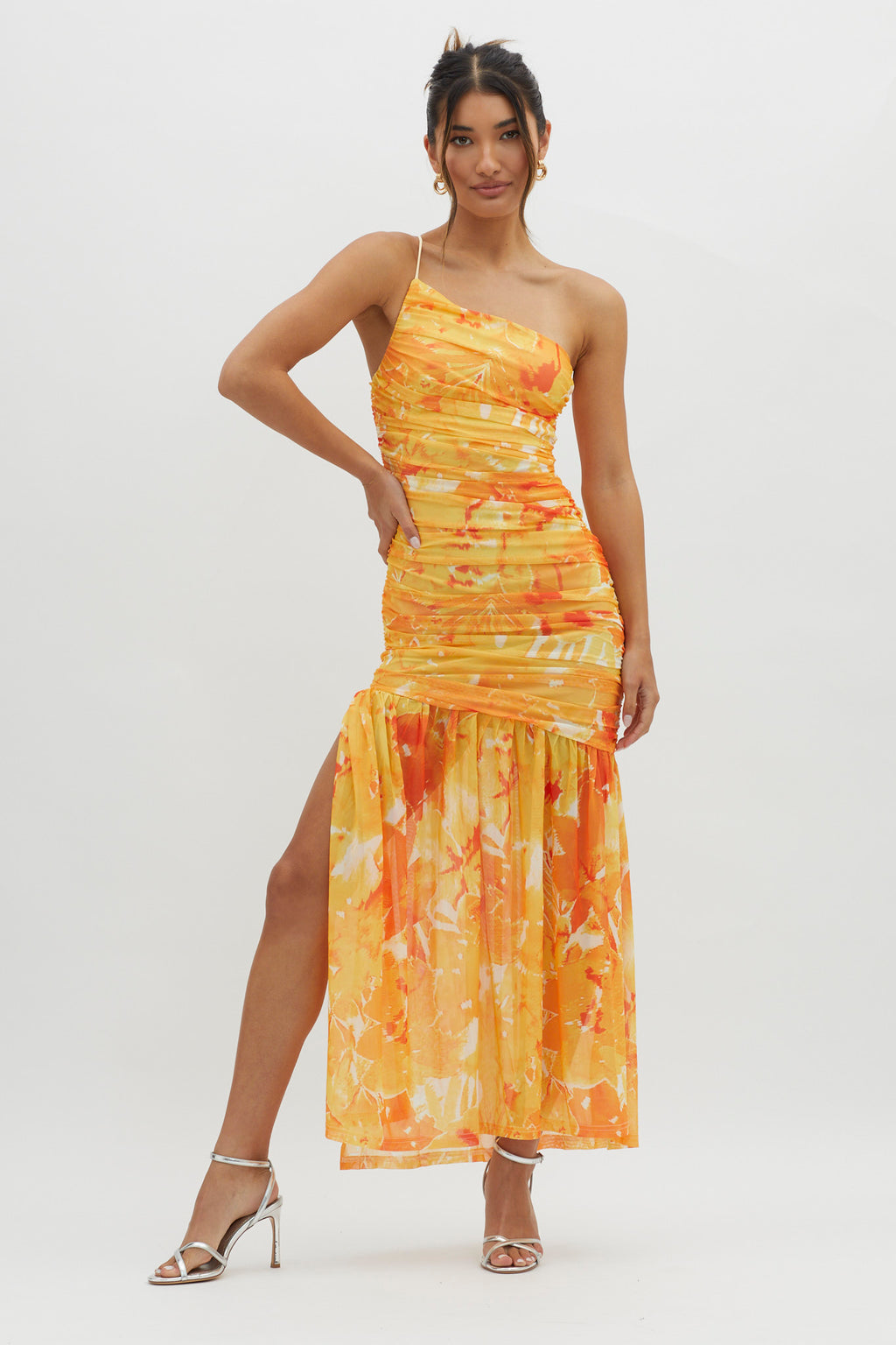 Golden Sun One-Shoulder Ruched Maxi Dress Yellow by Selfie Leslie Australia