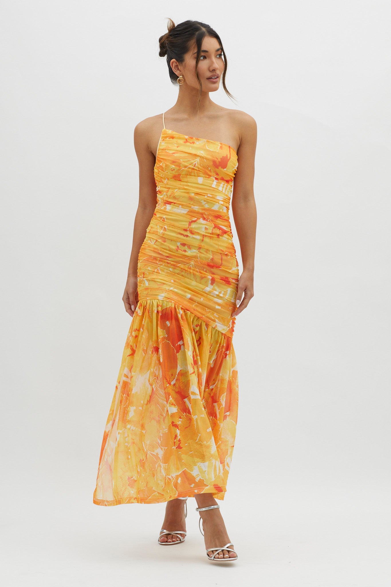 Golden Sun One-Shoulder Ruched Maxi Dress Yellow by Selfie Leslie Australia