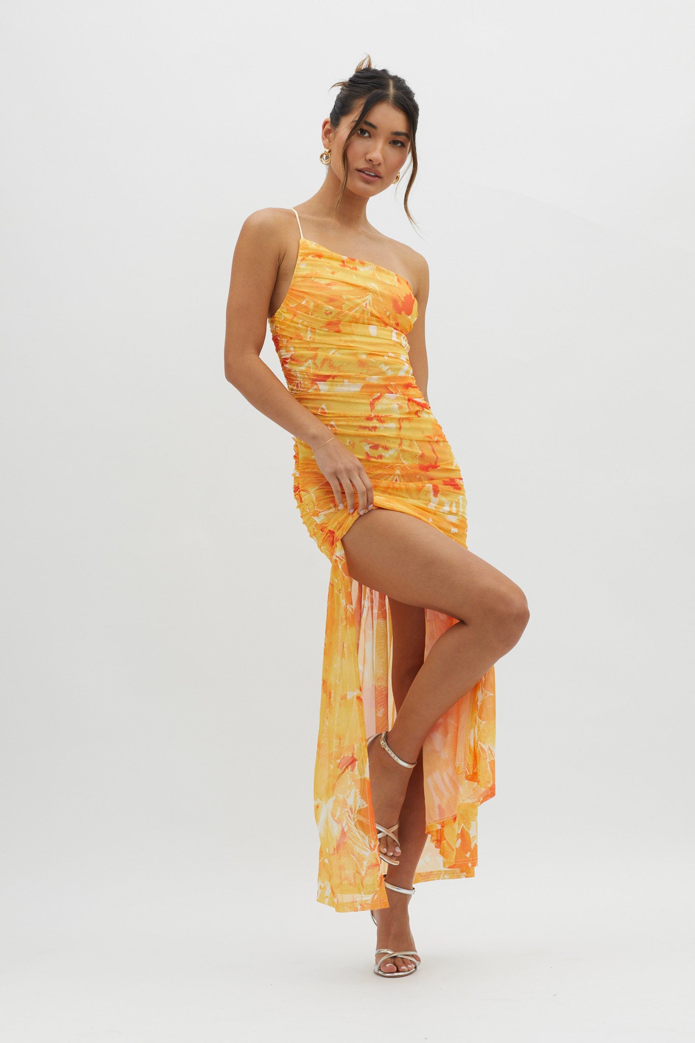 Golden Sun One-Shoulder Ruched Maxi Dress Yellow by Selfie Leslie Australia