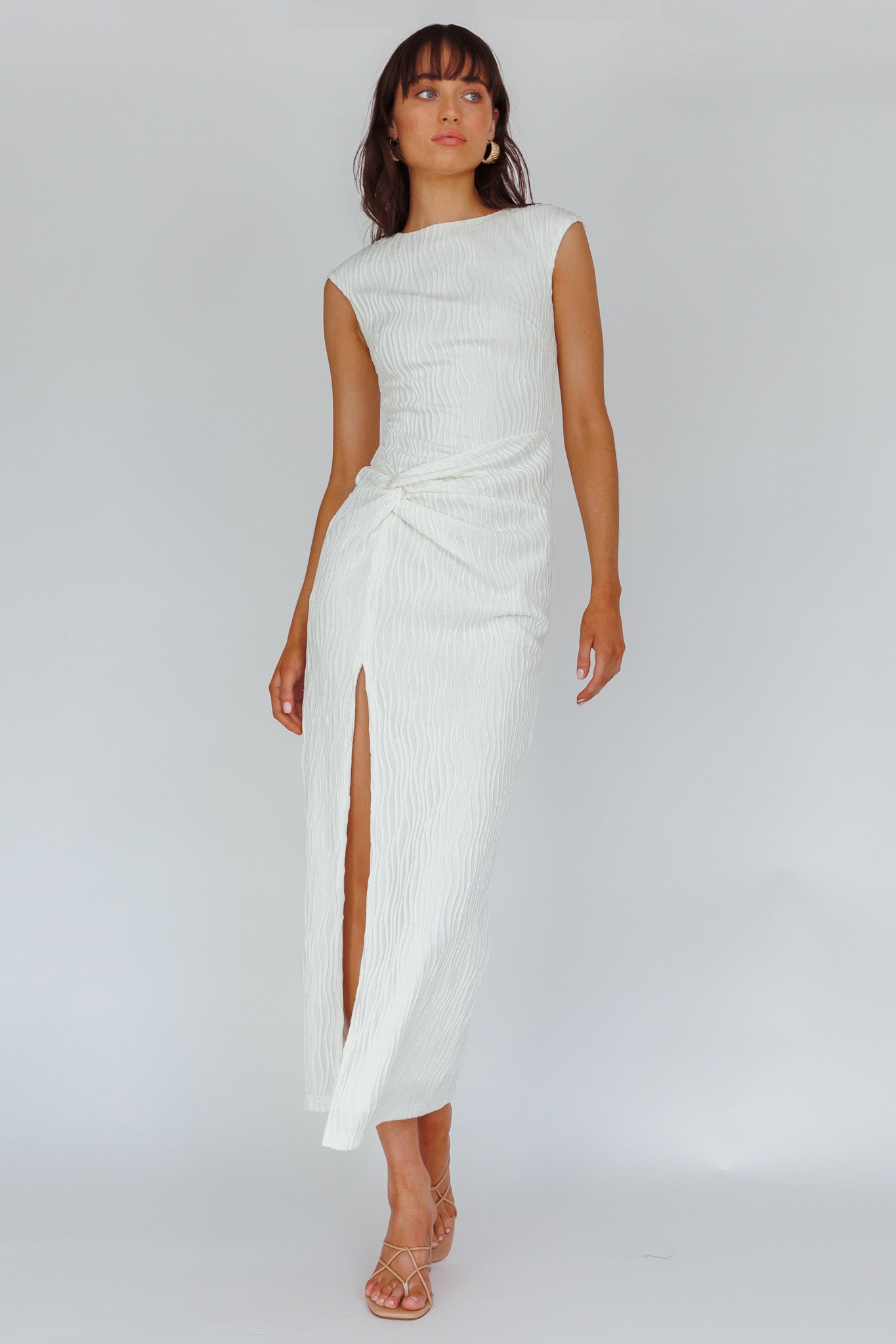 Like A Movie Cap Sleeve Midi Dress Cream by Selfie Leslie Australia