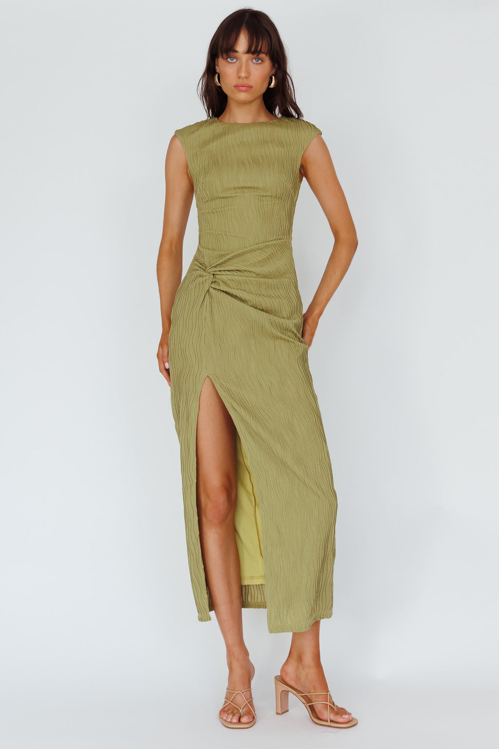 Like A Movie Cap Sleeve Midi Dress Olive by Selfie Leslie Australia