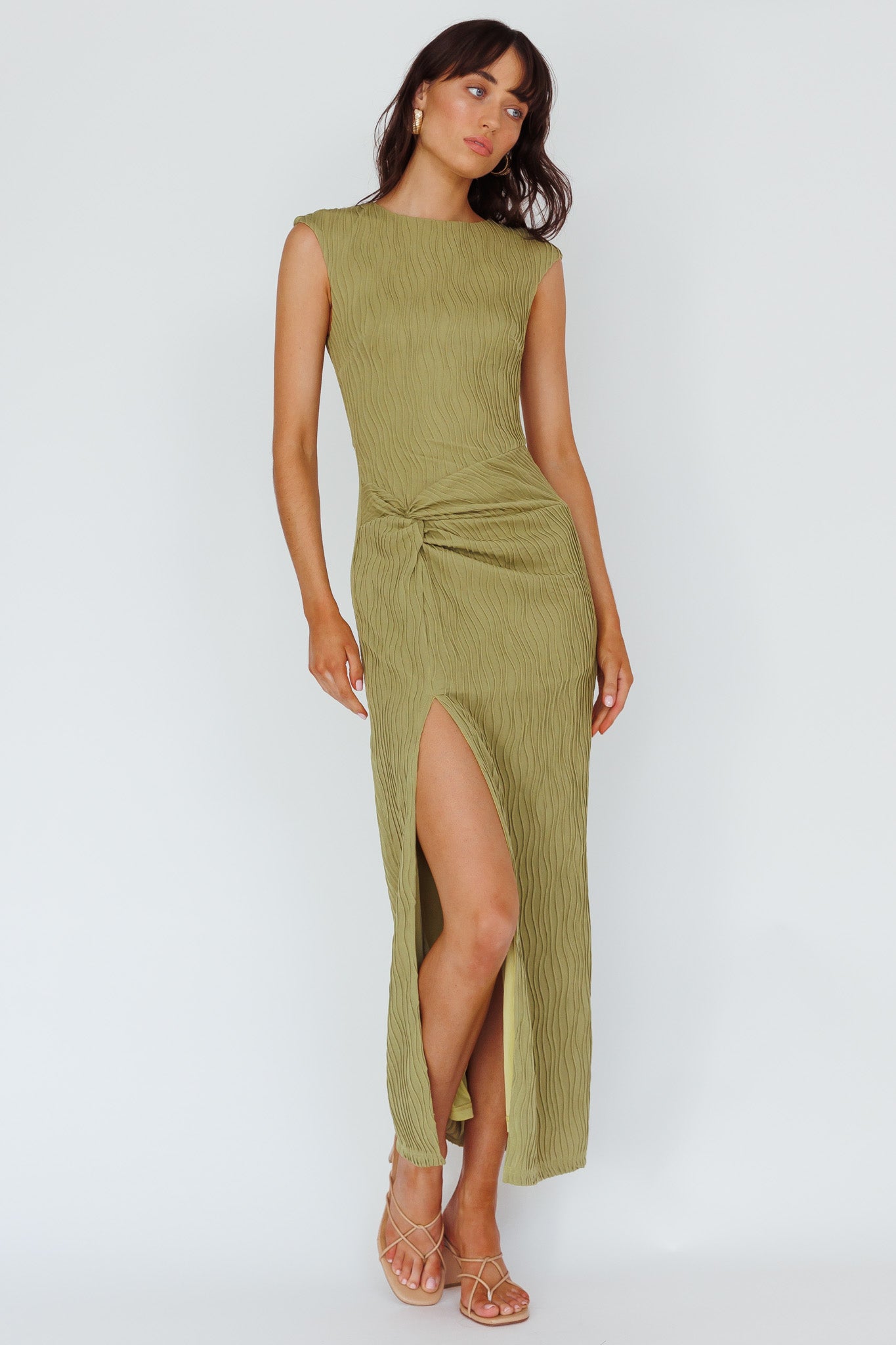 Like A Movie Cap Sleeve Midi Dress Olive by Selfie Leslie Australia