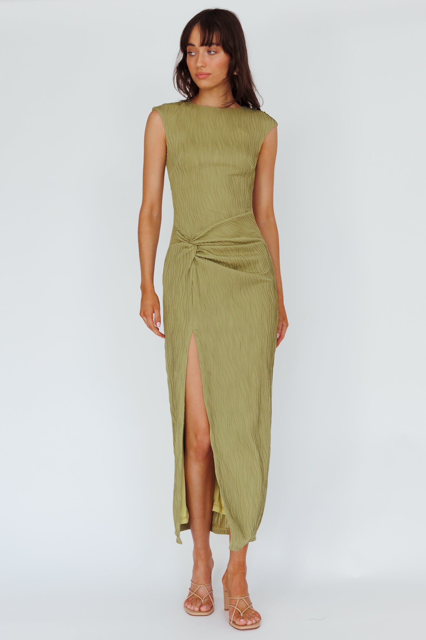 Like A Movie Cap Sleeve Midi Dress Olive by Selfie Leslie Australia