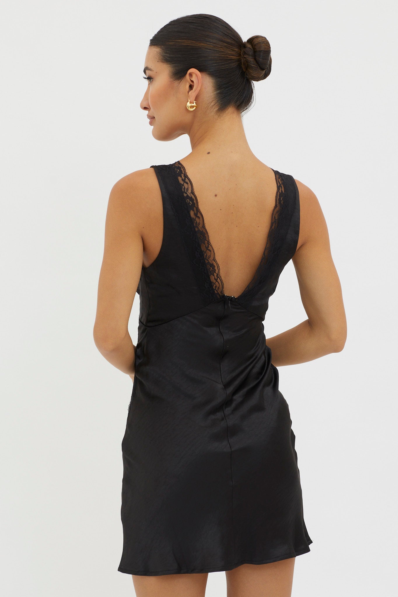 Ivonne Lace Trim V-Neck Mini Dress Black by Selfie Leslie Australia
