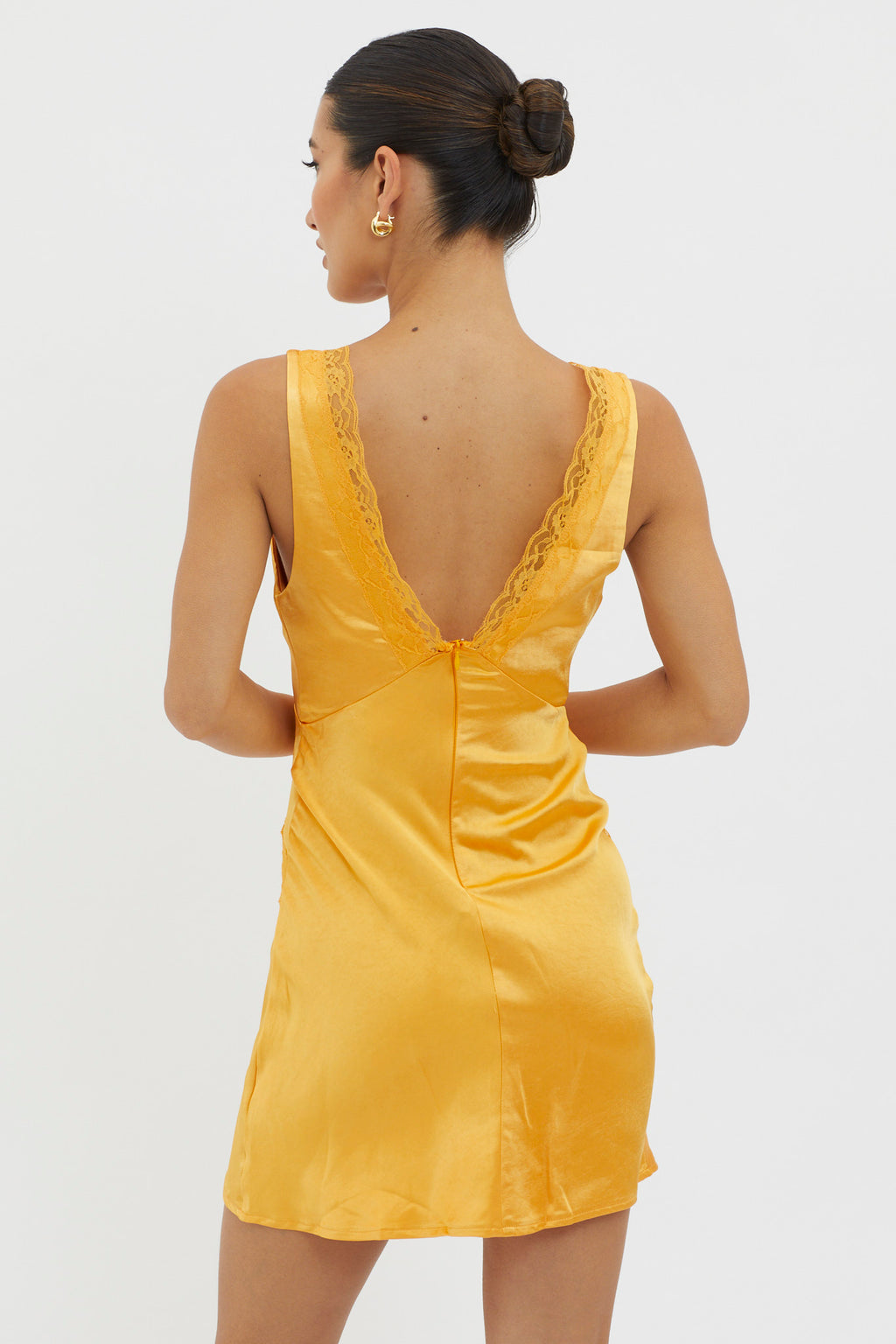 Ivonne Lace Trim V-Neck Mini Dress Tangerine by Selfie Leslie Australia