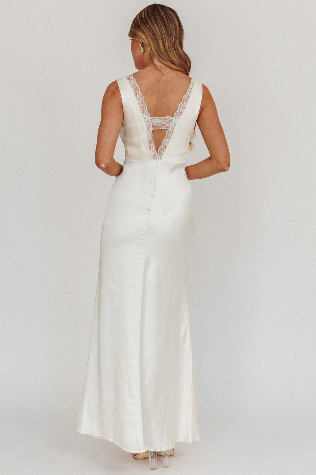 Ivonne Lace Trim V-Neck Maxi Dress Oyster by Selfie Leslie Australia