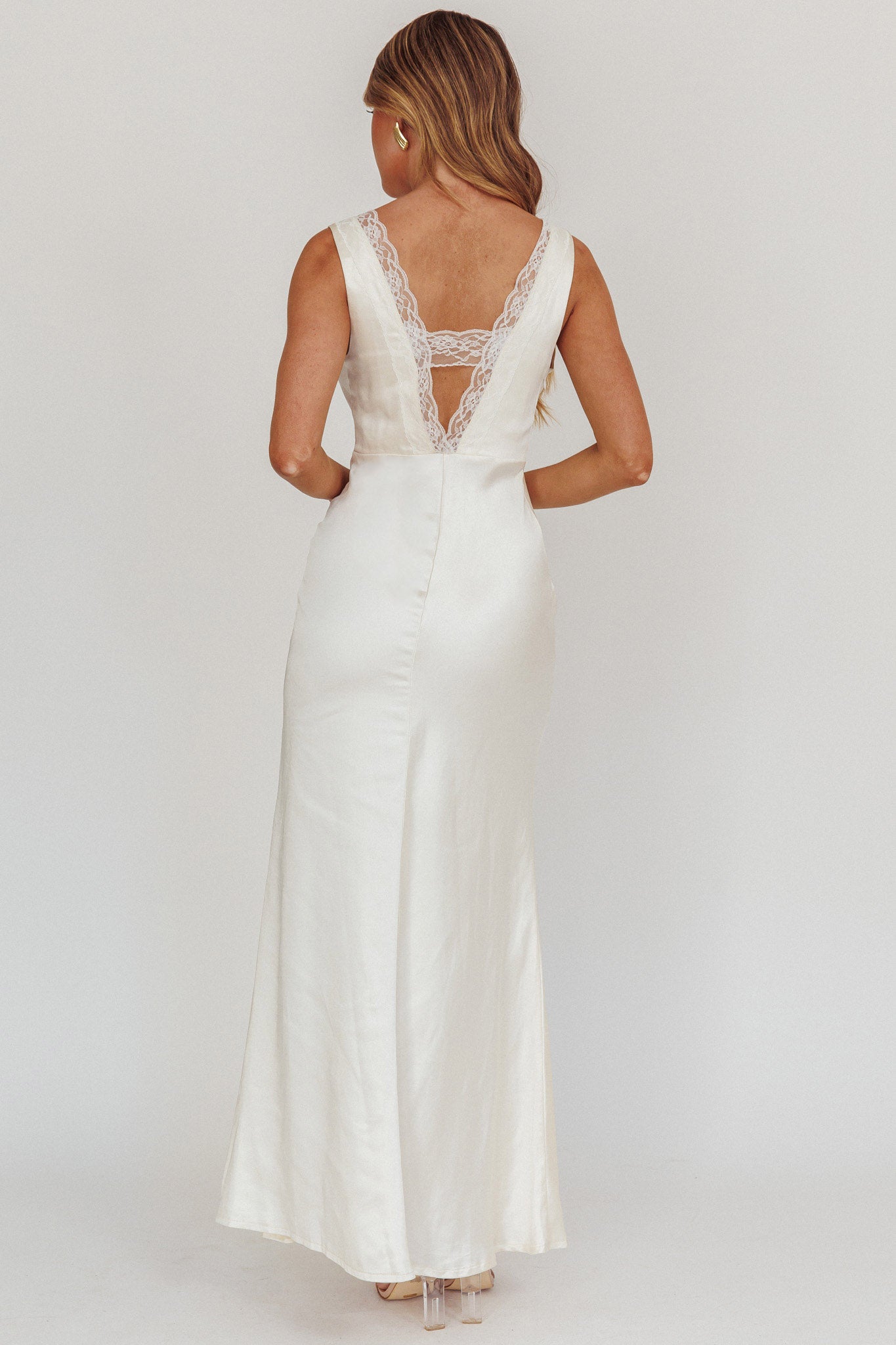 Ivonne Lace Trim V-Neck Maxi Dress Oyster by Selfie Leslie Australia