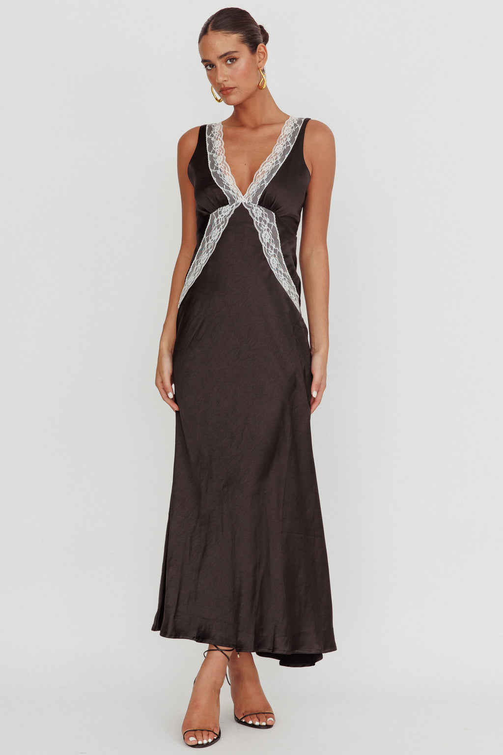 Ivonne Contrast Lace V-Neck Maxi Dress Black by Selfie Leslie Australia