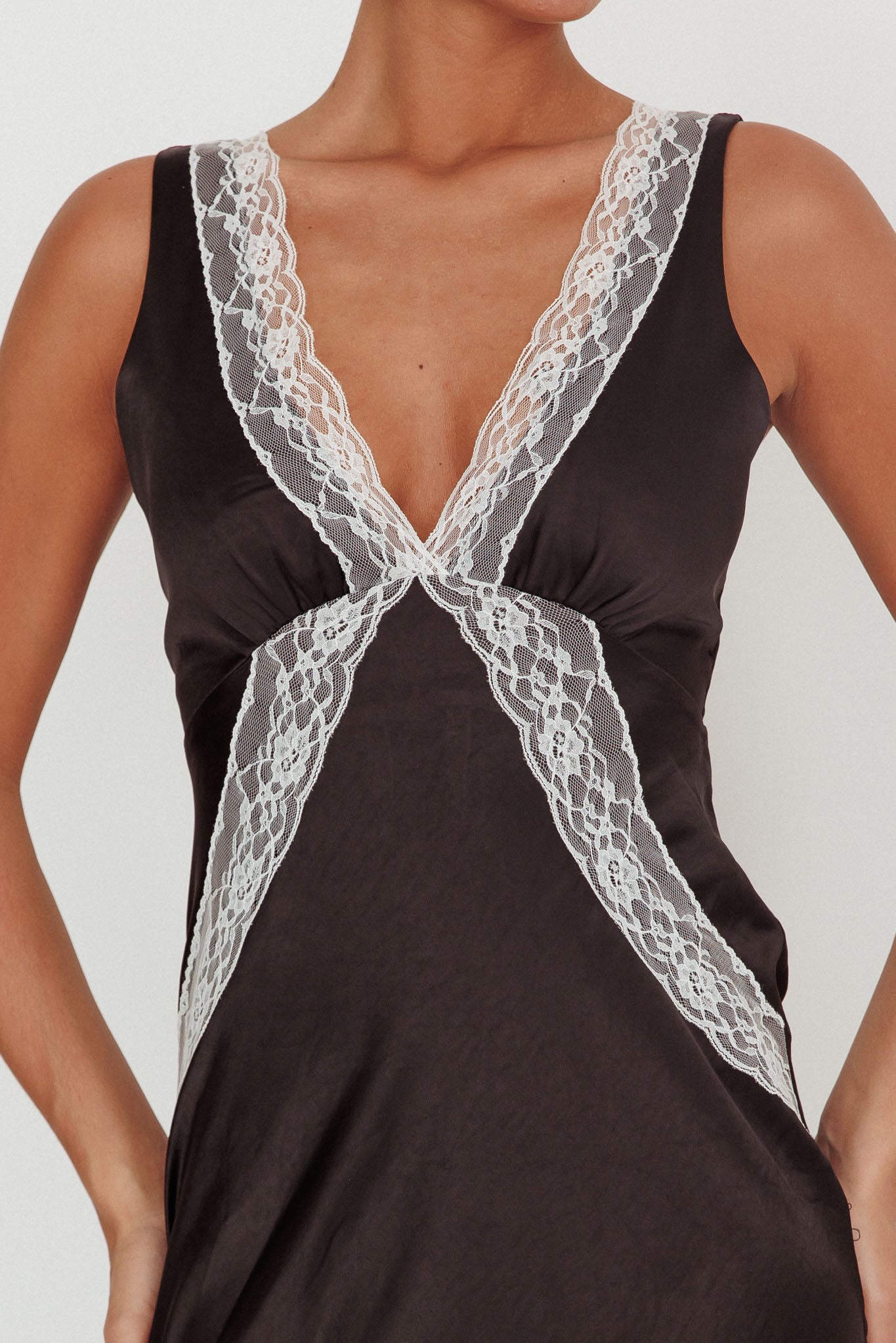 Ivonne Contrast Lace V-Neck Maxi Dress Black by Selfie Leslie Australia