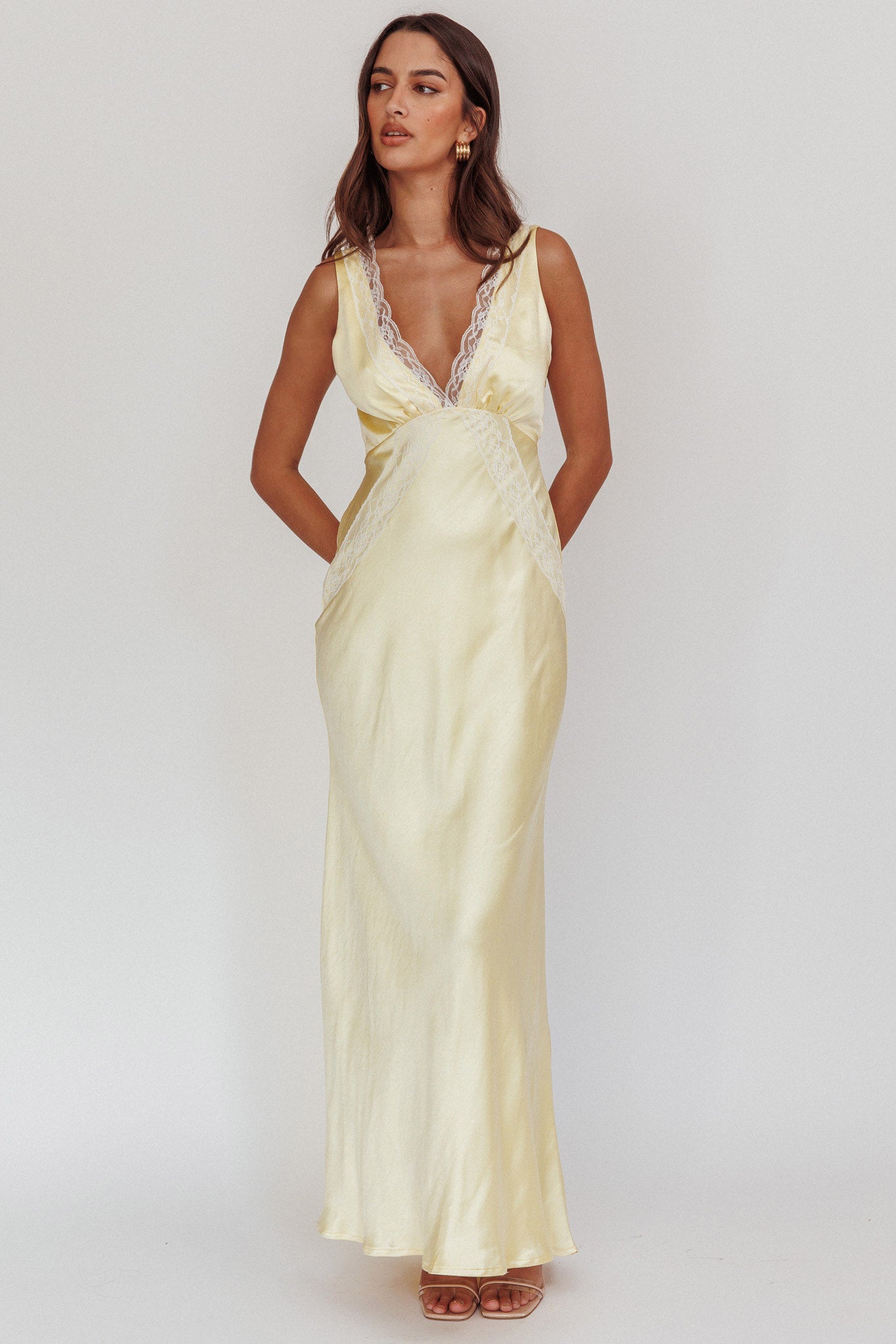 Ivonne Lace Trim V-Neck Maxi Dress Butter by Selfie Leslie Australia