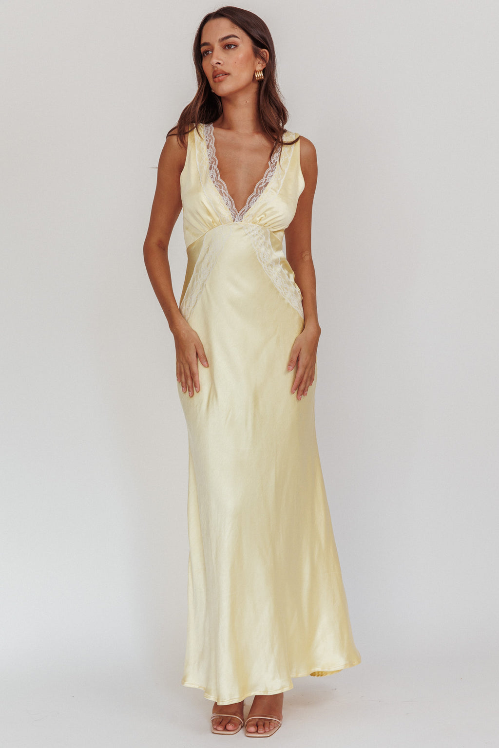 Ivonne Lace Trim V-Neck Maxi Dress Butter by Selfie Leslie Australia