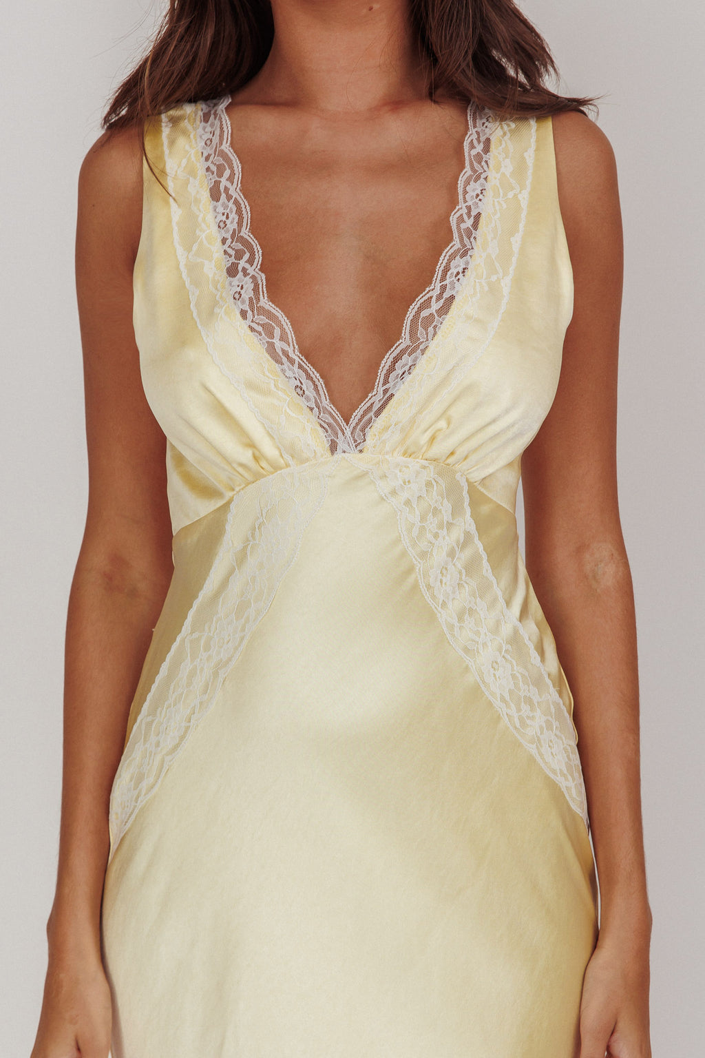 Ivonne Lace Trim V-Neck Maxi Dress Butter by Selfie Leslie Australia