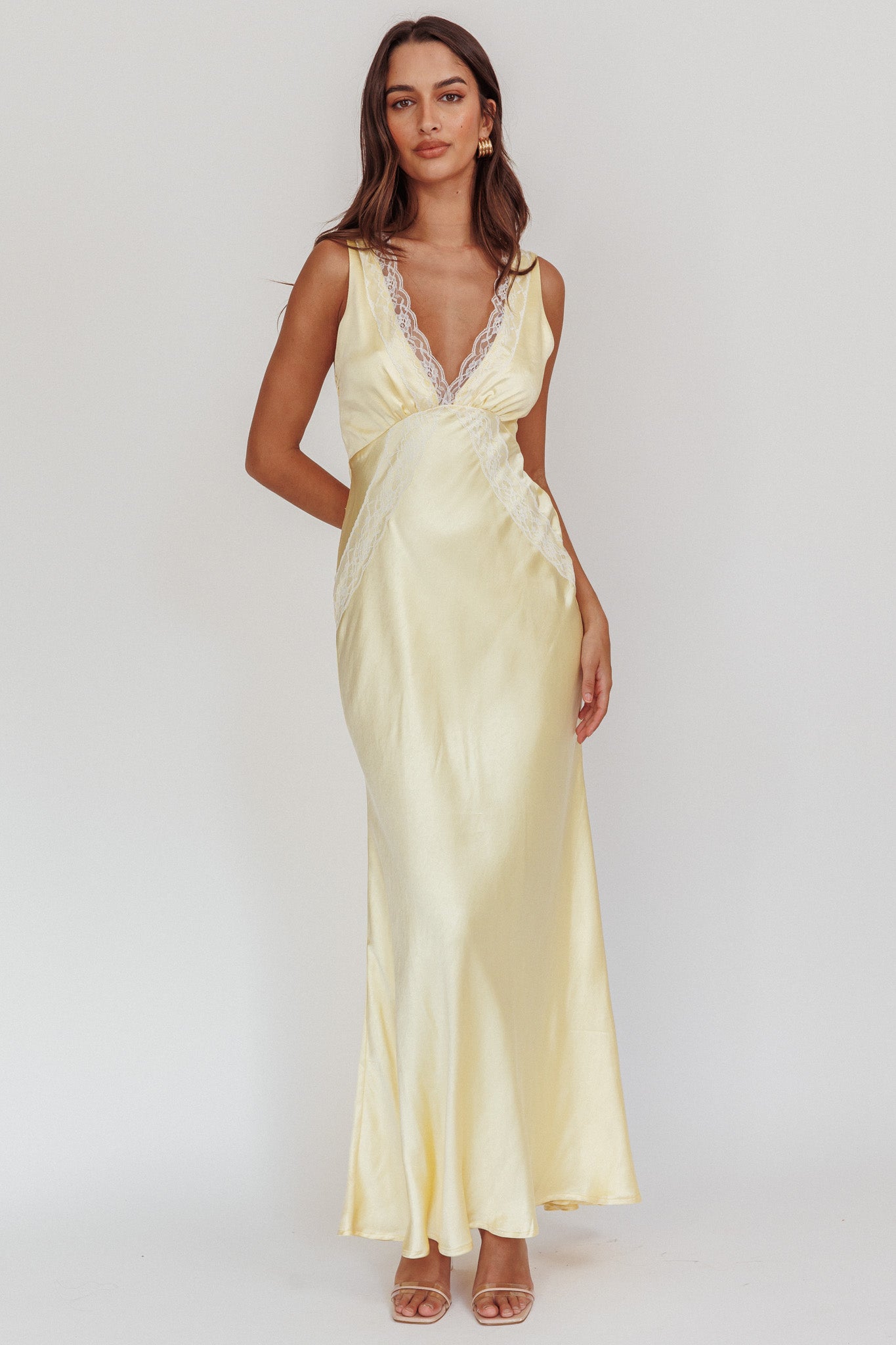 Ivonne Lace Trim V-Neck Maxi Dress Butter by Selfie Leslie Australia